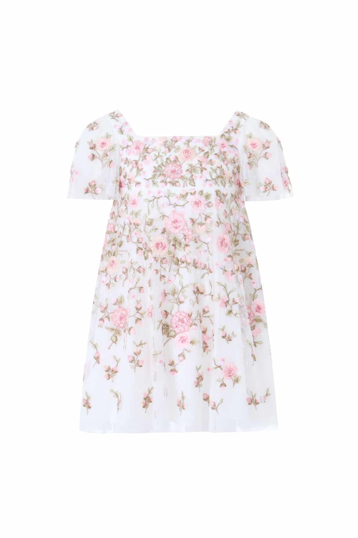 Needle & Thread Eden Rose Short Sleeve Kids Dress sukienka biała haftowana