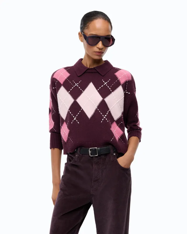 Pinko Cork sweter wełna kaszmir romby polo