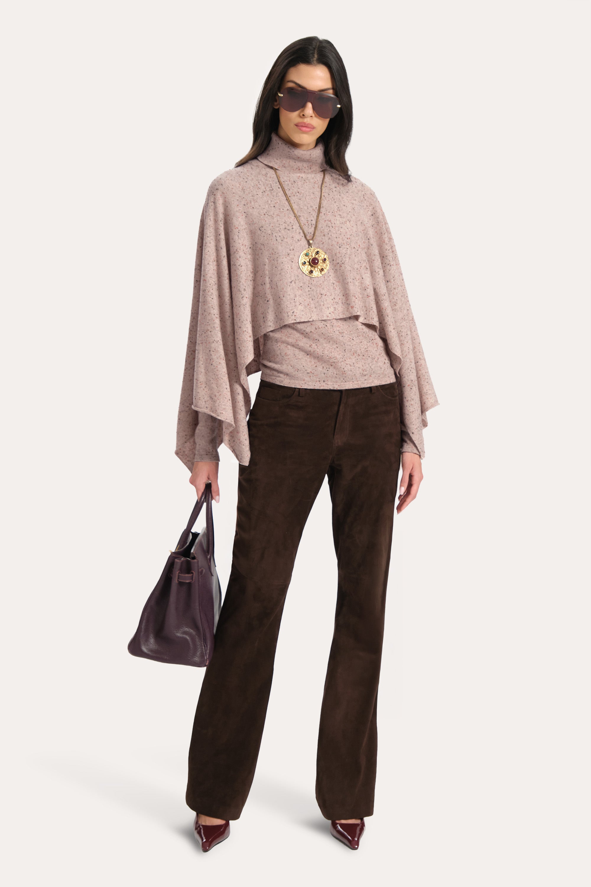 Elie Tahari Kennedy ponczo kaszmirowe Strawberry