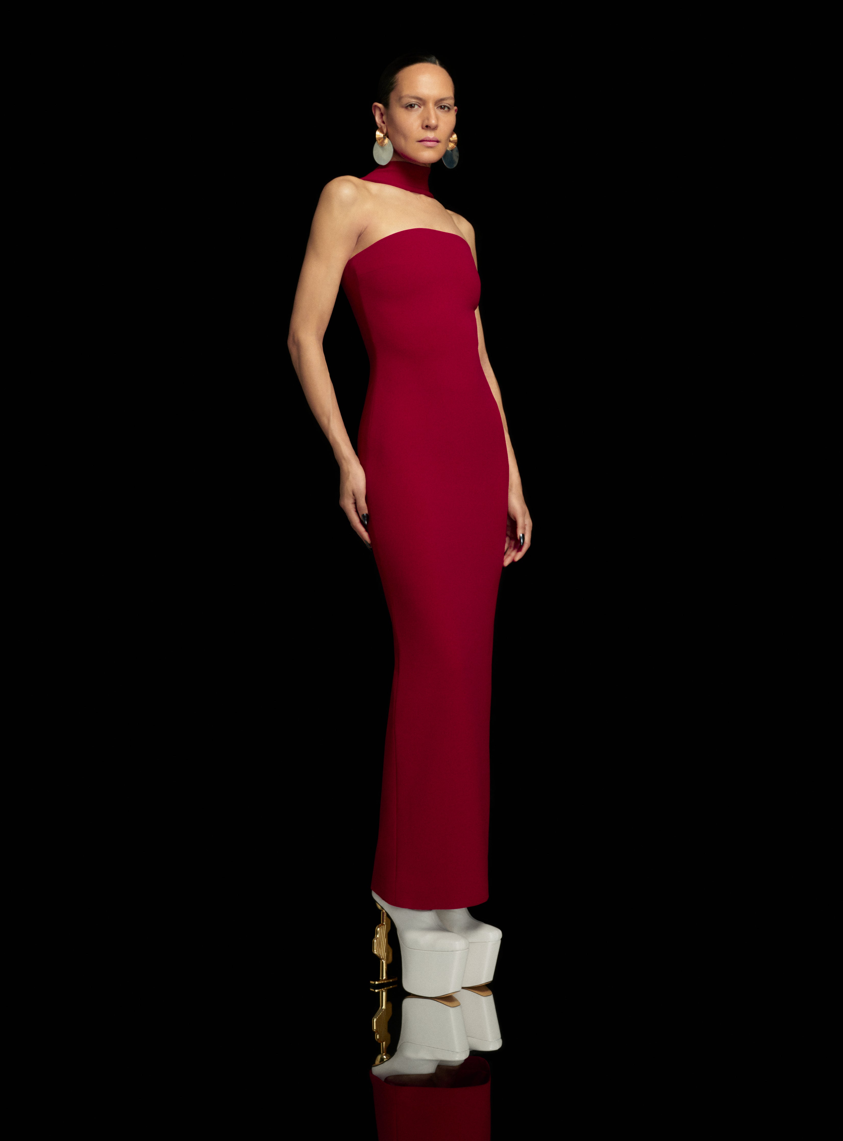 Solace London Amari sukienka maxi Ruby bordowa