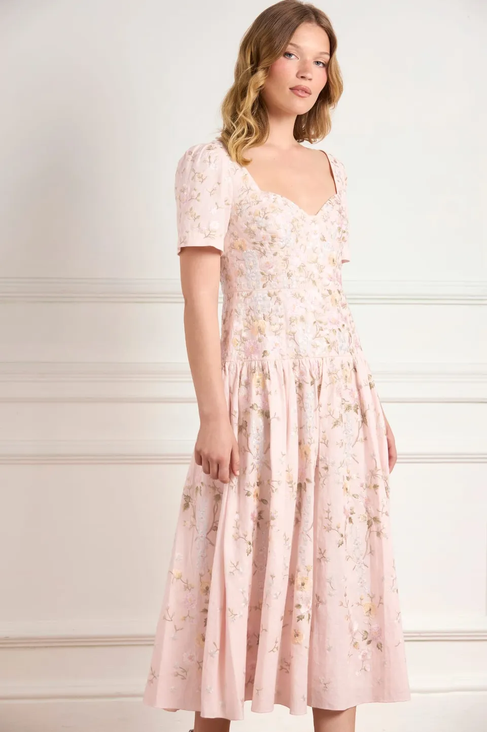 Needle & Thread Garden Rose Linen Ballerina sukienka różowa