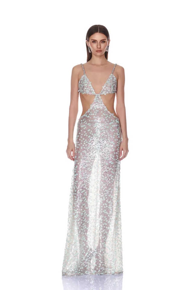 Bronx and Banco Seaside Sequin Cutout sukienka maxi turkus