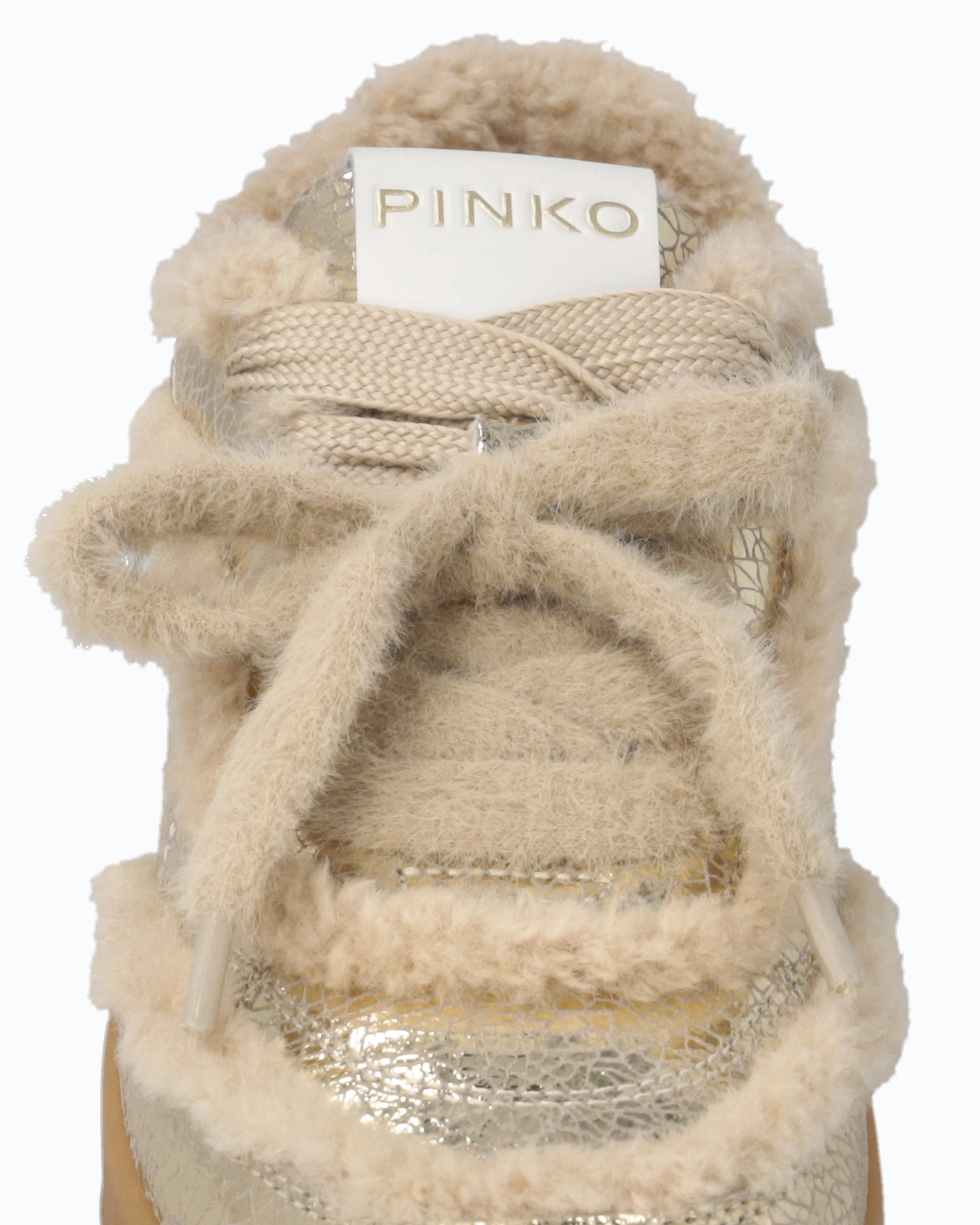 Pinko Gea 02 sneakersy skórzane srebrne z futerkiem