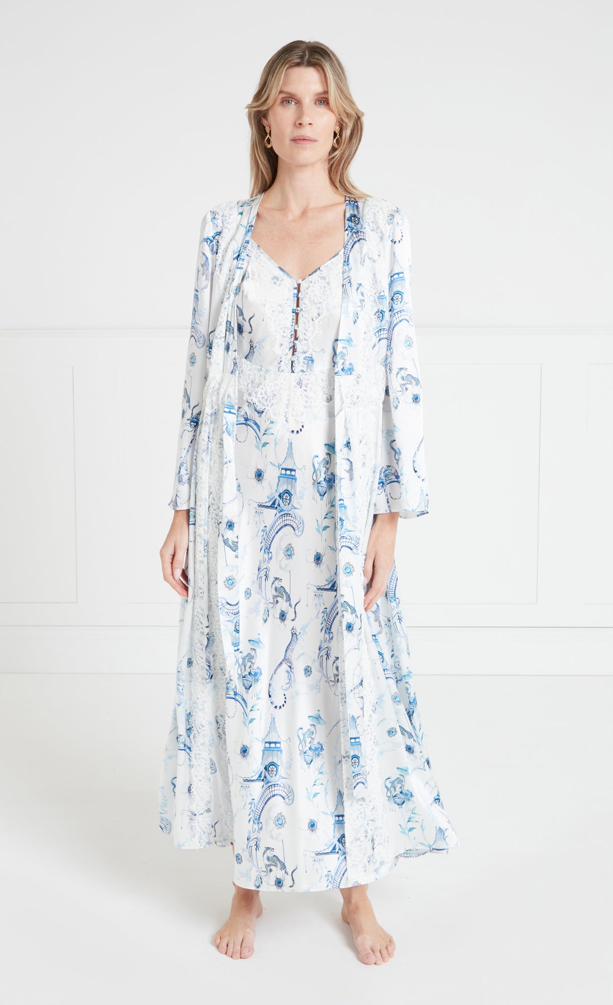 Temperley London Aphrodite szlafrok White Blue Euphoria