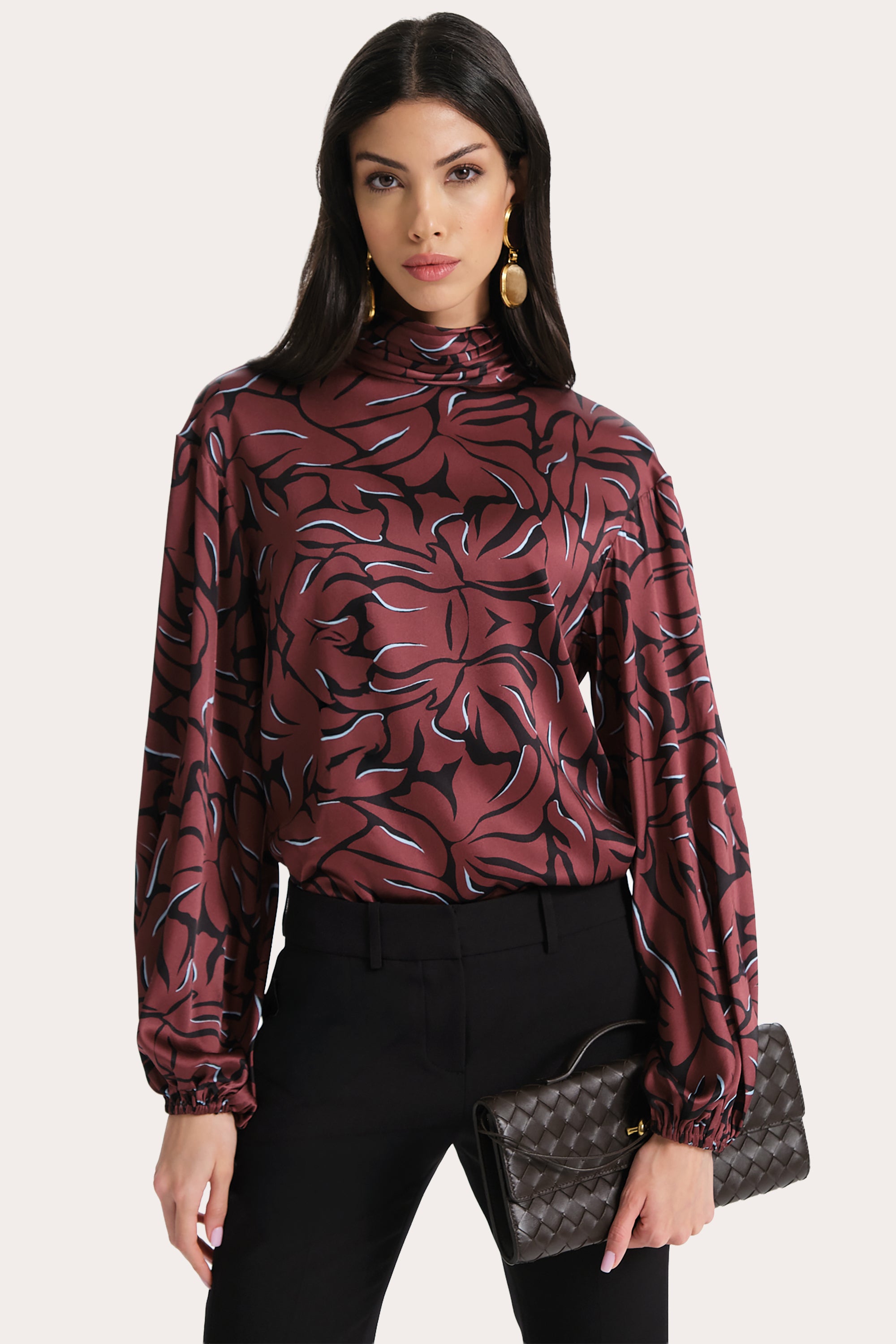 Elie Tahari Naya Silk bluzka Noir Coral jedwabna