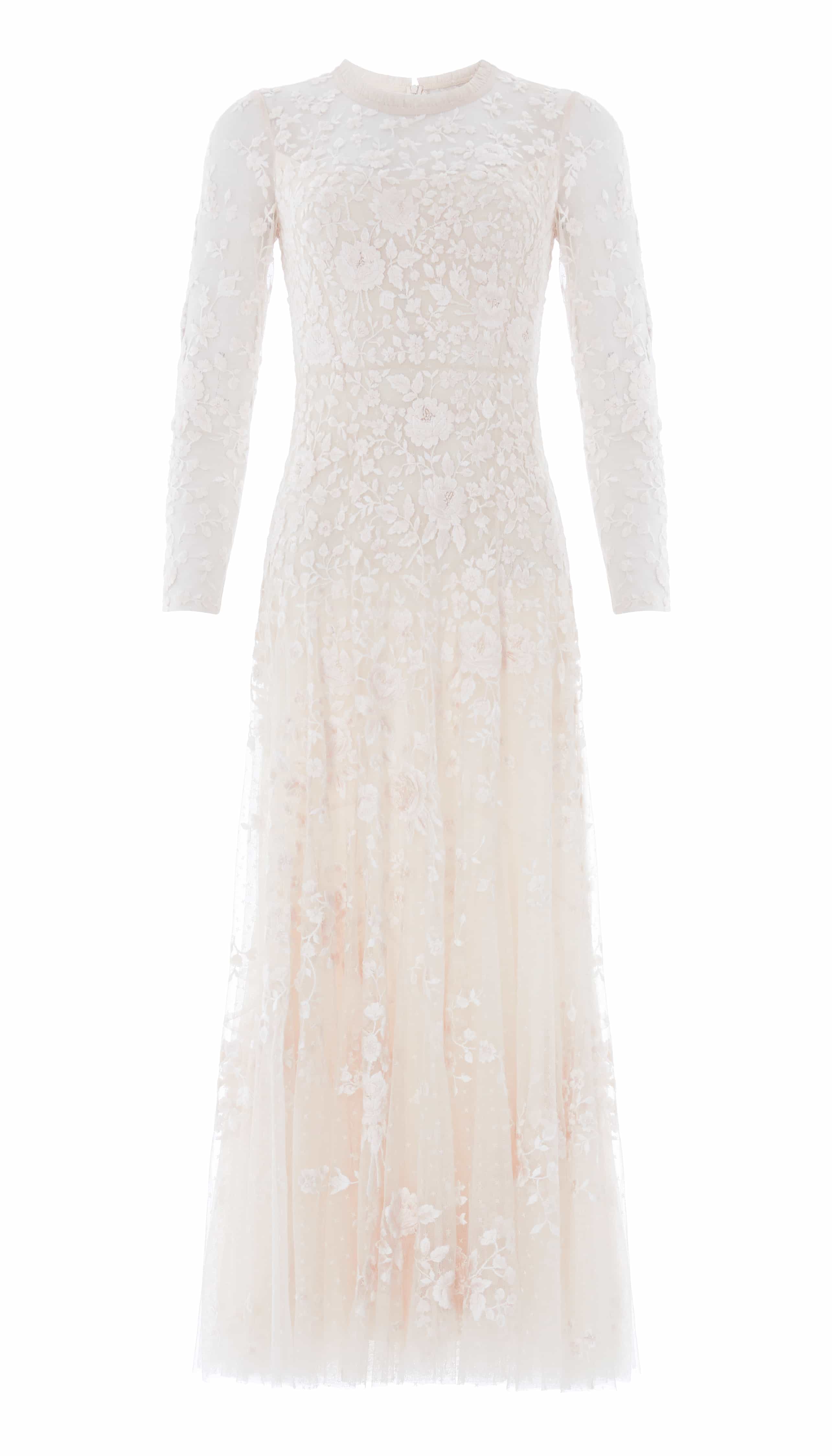 Needle & Thread Rosa Round Neck Ankle Gown sukienka biała haft