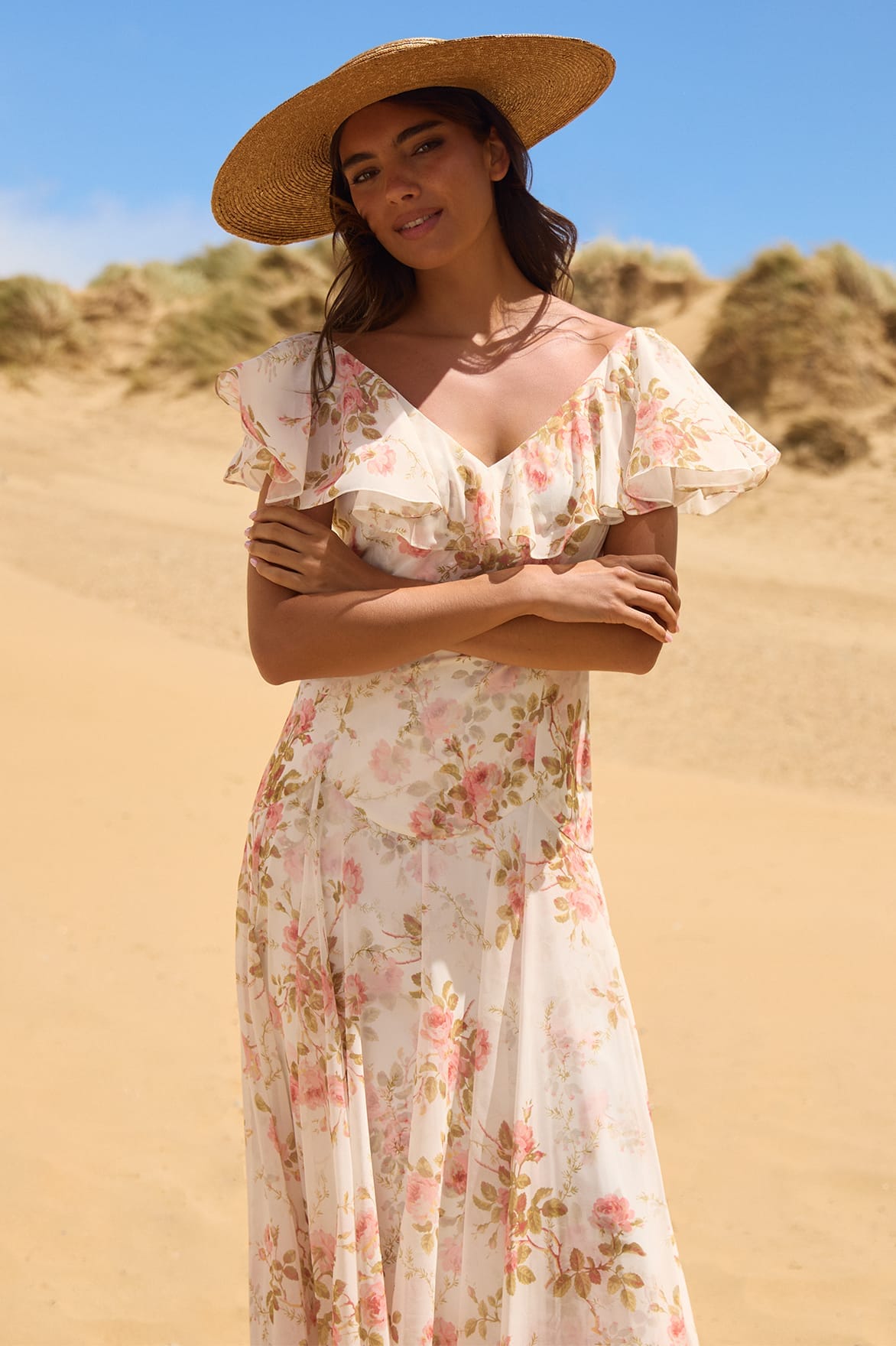 Needle & Thread Summer's Rose Georgette Ankle Gown sukienka biała