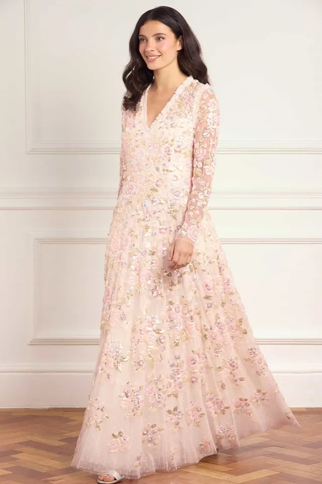Needle & Thread Sequin Paradise V-Neck Gown suknia różowa