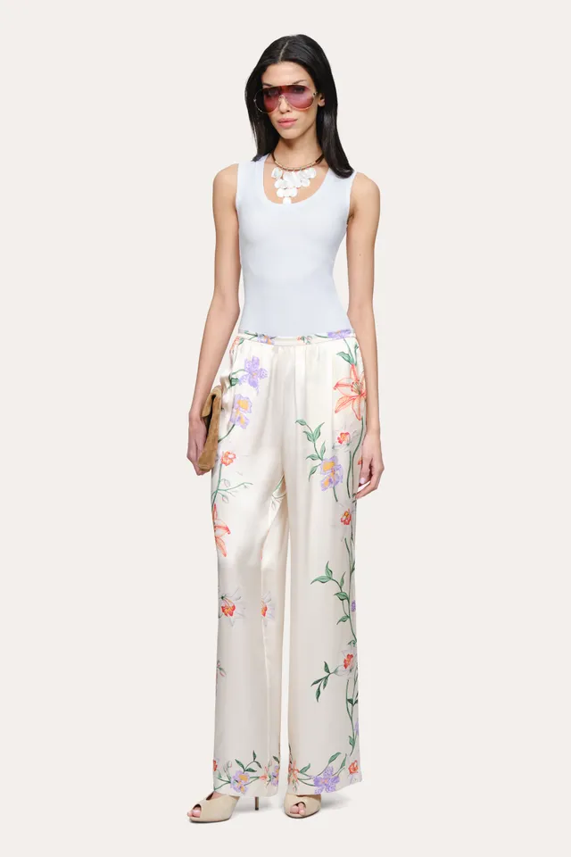 Elie Tahari Frances Floral spodnie jedwabne Petale D'Oro