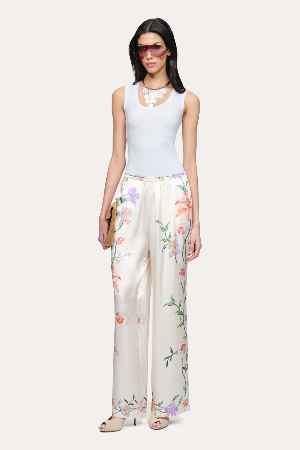 Elie Tahari Frances Floral spodnie jedwabne Petale D'Oro