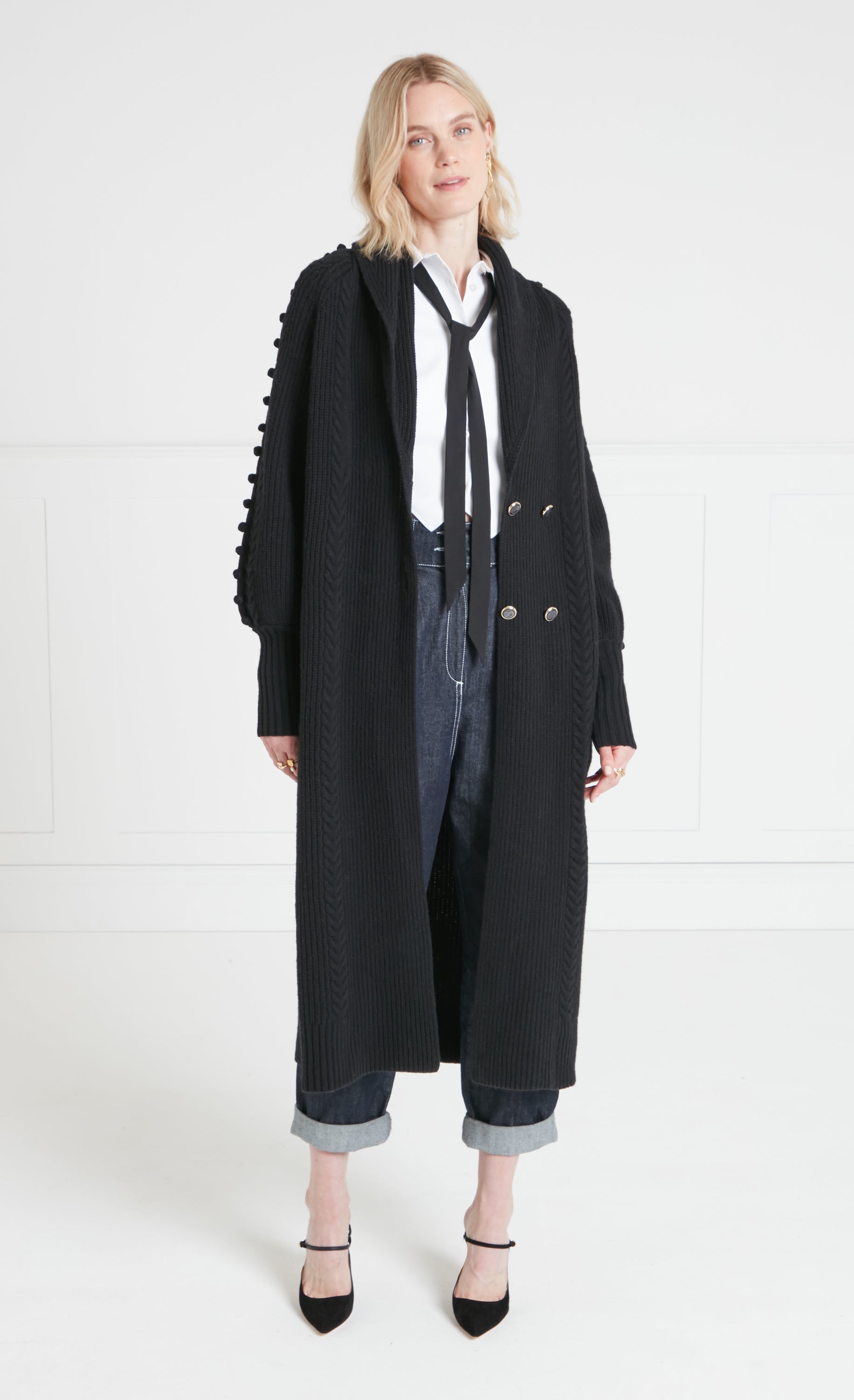Temperley London Chrissie płaszcz dzianinowy czarny wełna