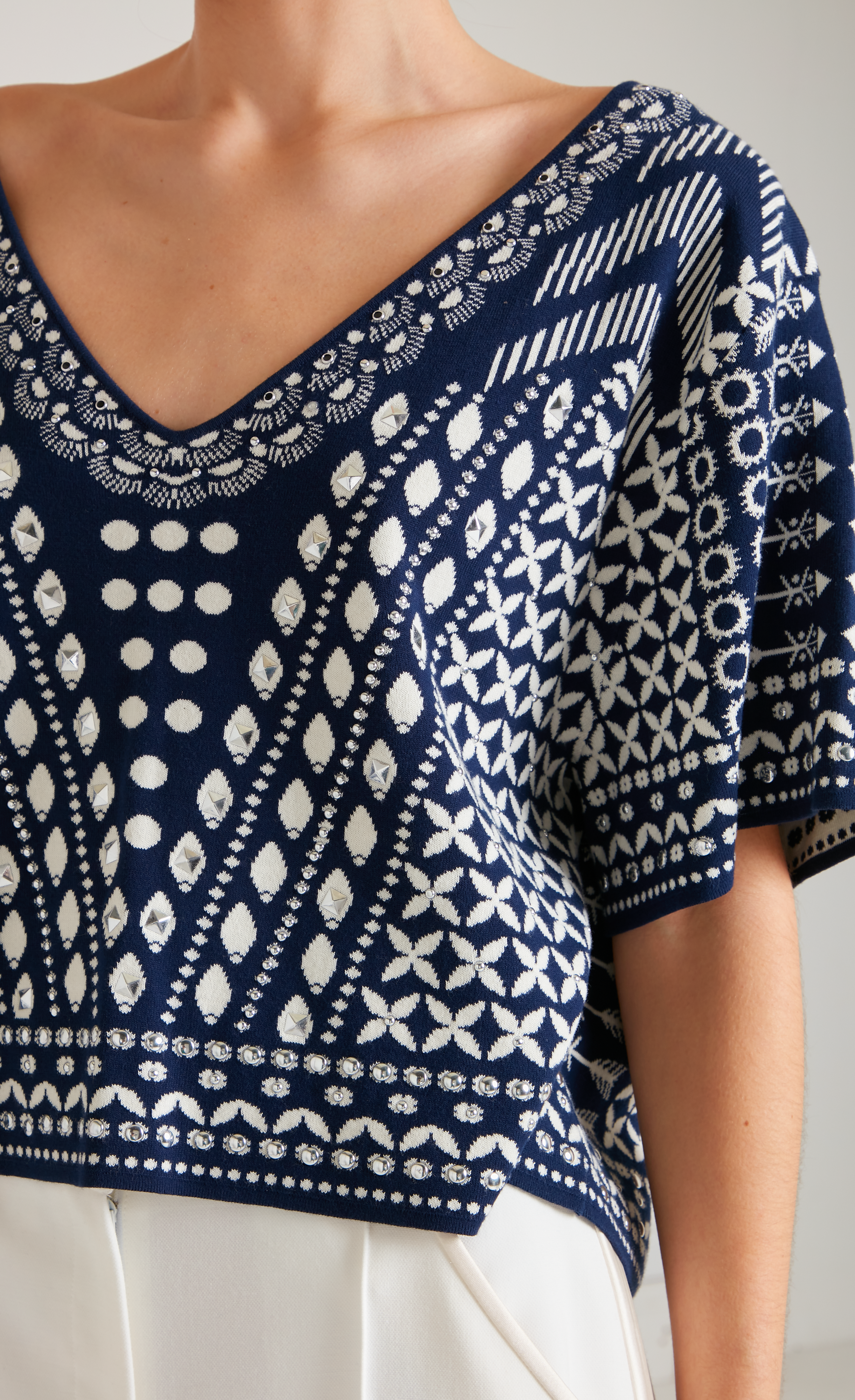 Temperley London Tlalli top dzianinowy Navy Silver krótki
