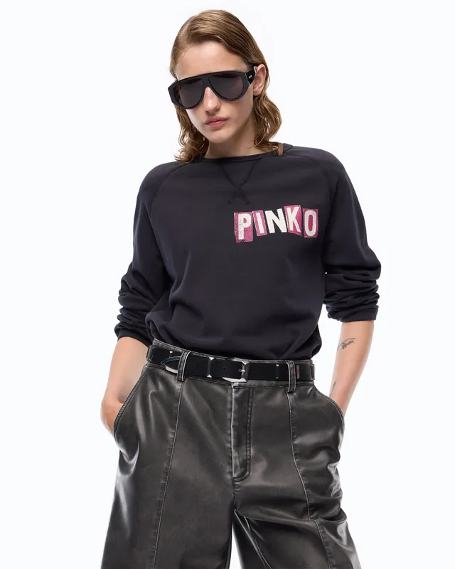 Pinko Quiet Is The New Punk bluza czarna bawełniana