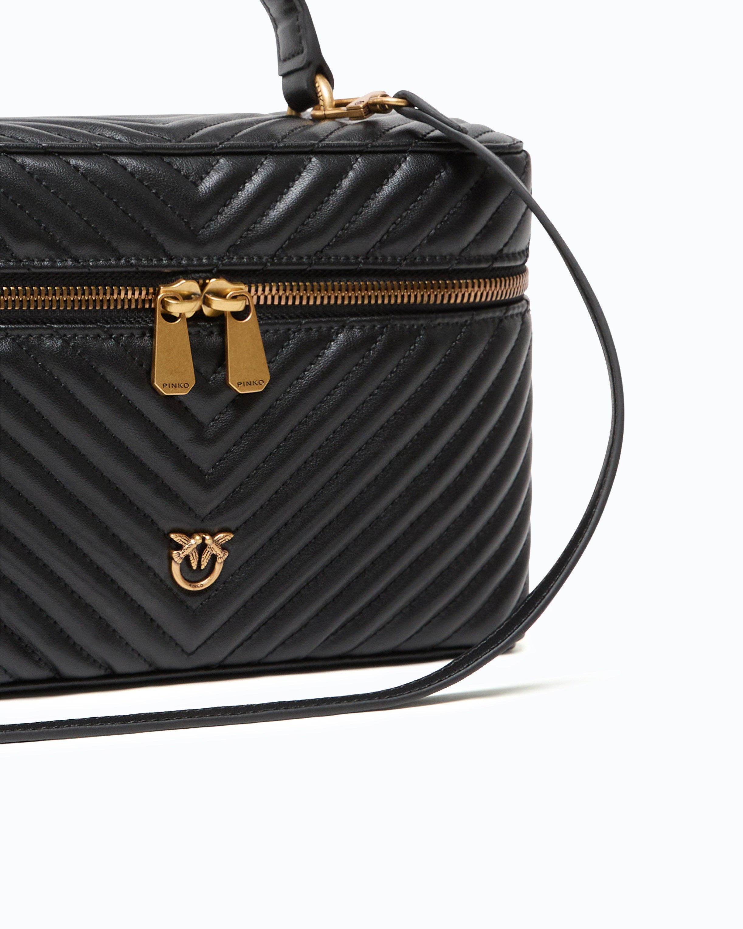 Pinko Vanity Case kosmetyczka skórzana czarna pikowana