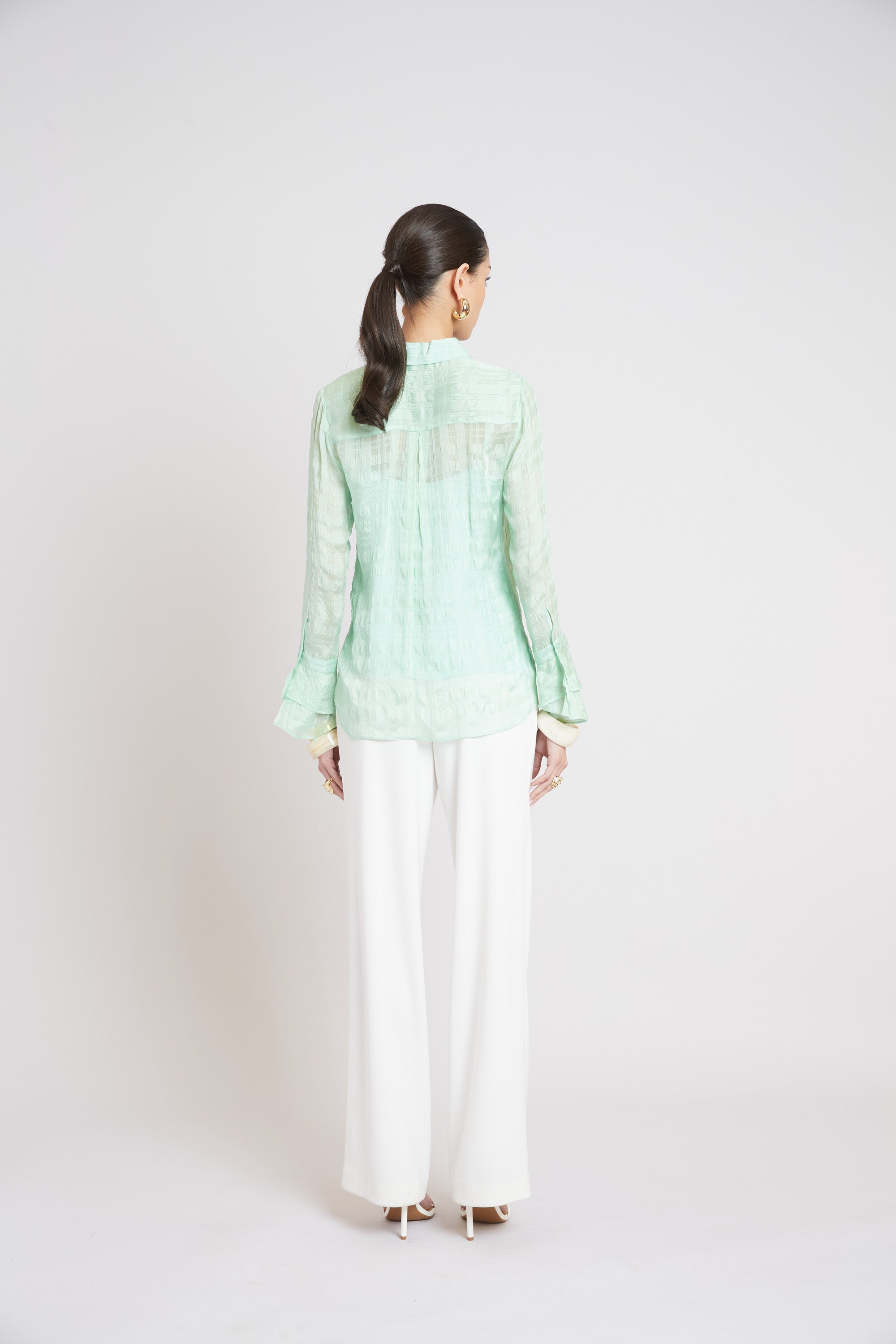 Elie Tahari Plaid Jacquard koszula jedwabna Mint