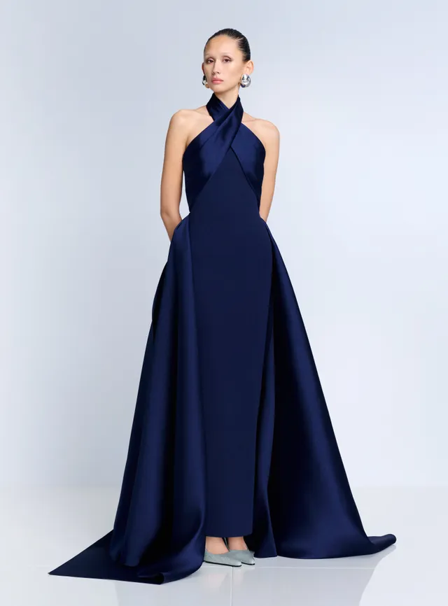 Solace London Rumi sukienka Navy wieczorowa halter