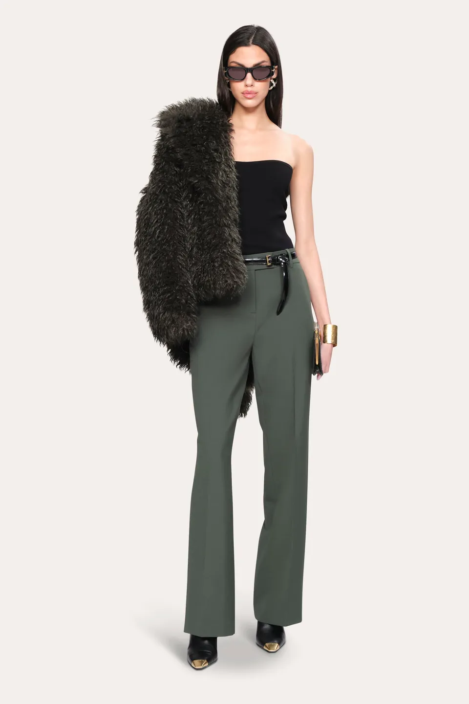 Elie Tahari Mia spodnie szerokie Dark Willow krepa
