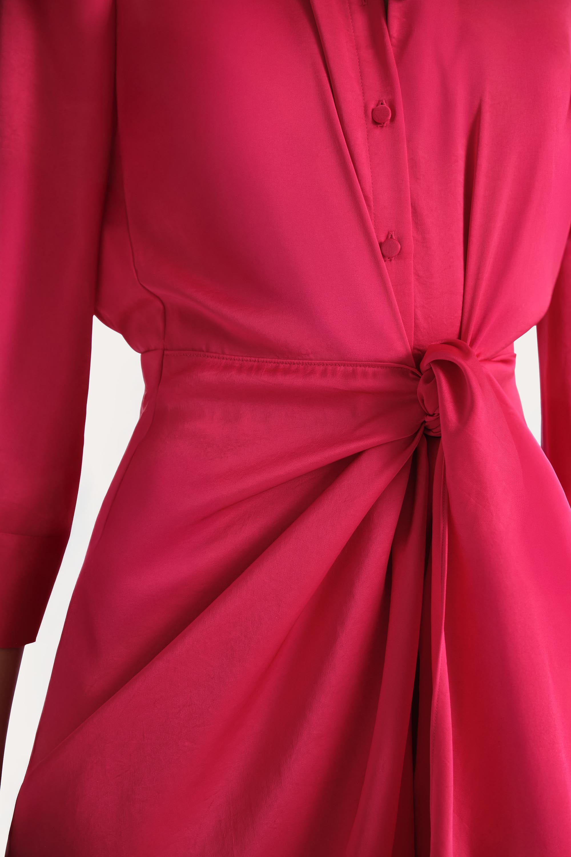 Elie Tahari Satin Tie Shirt Dress sukienka różowa Cyclamen