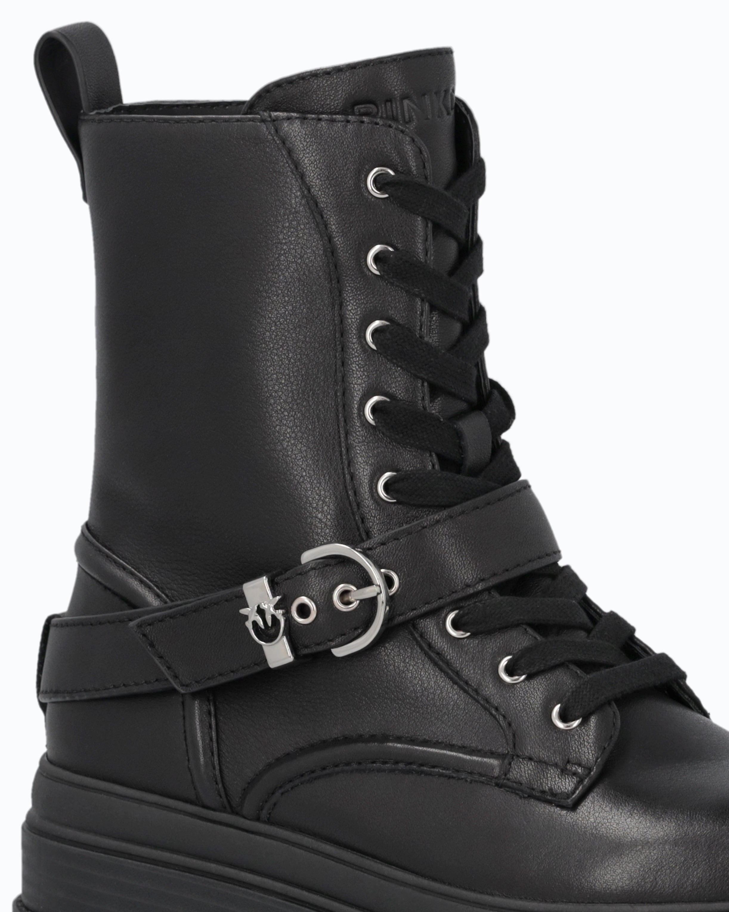 Pinko EVA 04 botki militarne czarne skórzane