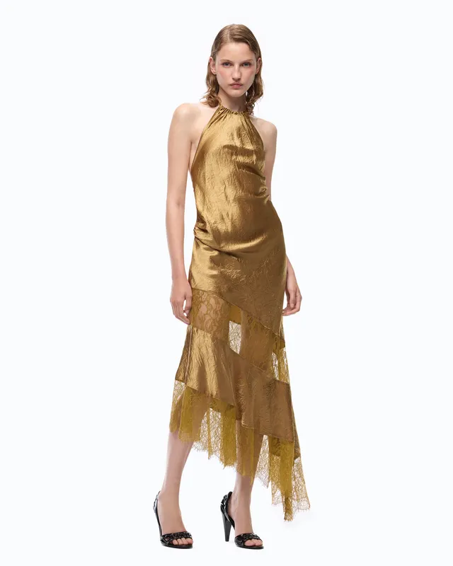 Pinko Forester Dress sukienka midi żółta satyna