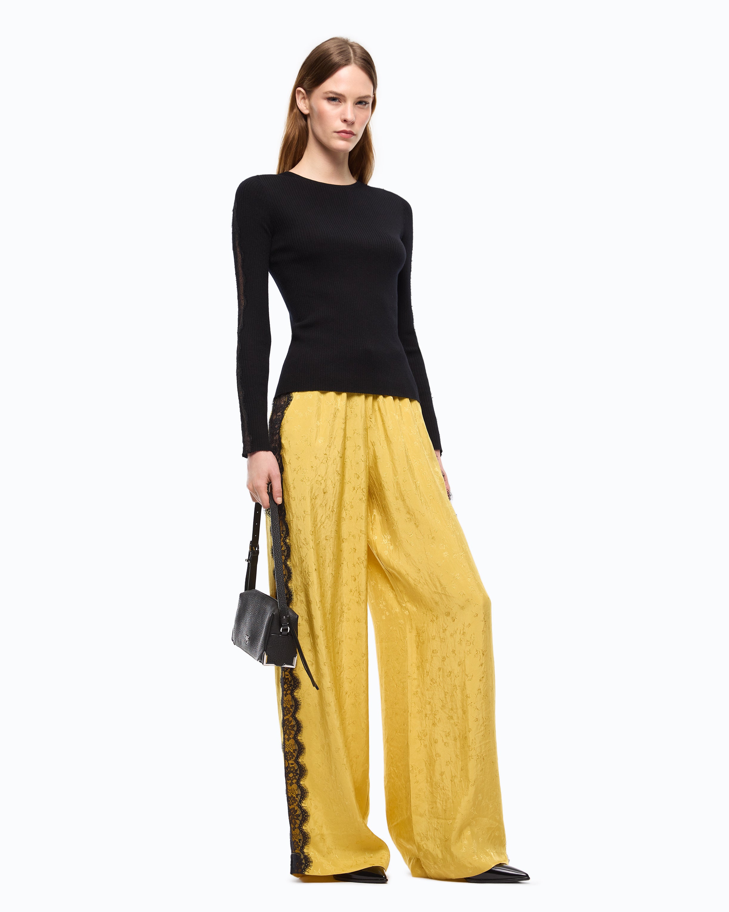 Pinko Copenaghen sweter czarny koronka wełna kaszmir