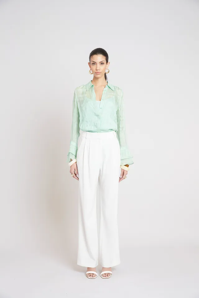 Elie Tahari Plaid Jacquard koszula jedwabna Mint