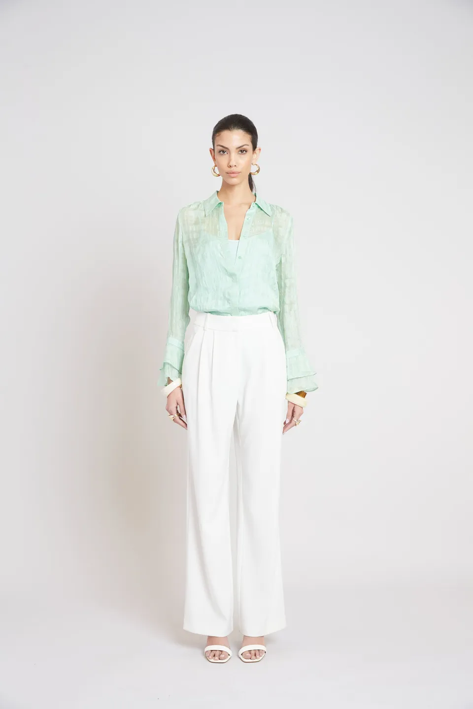Elie Tahari Plaid Jacquard koszula jedwabna Mint
