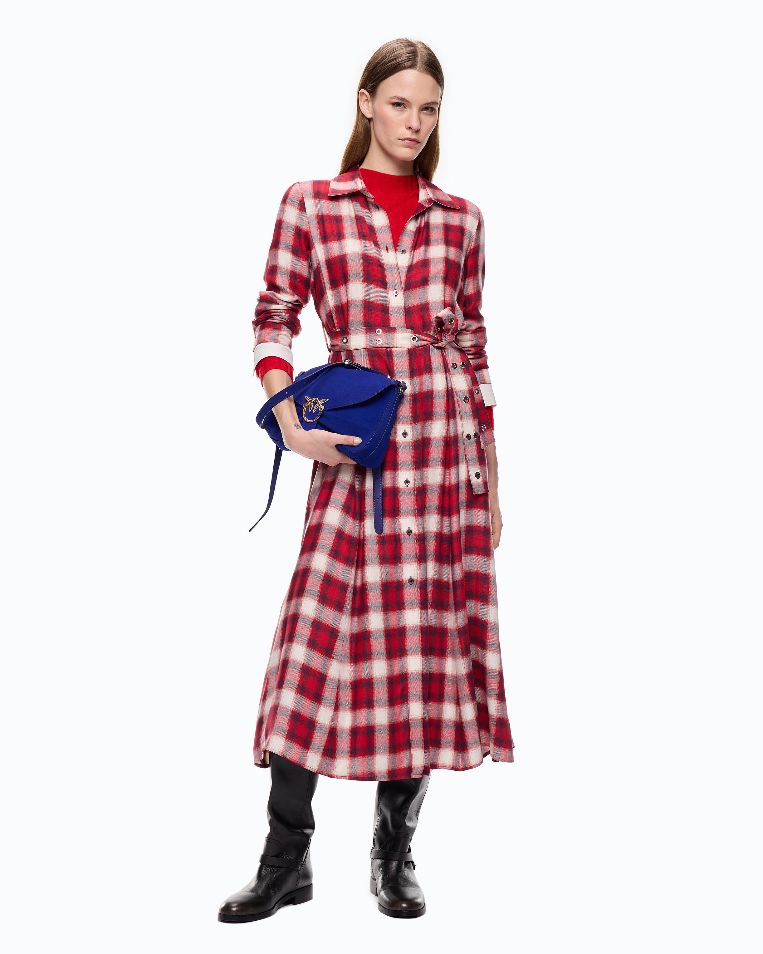 Pinko Atropa Dress sukienka maxi szmizjerka w kratkę