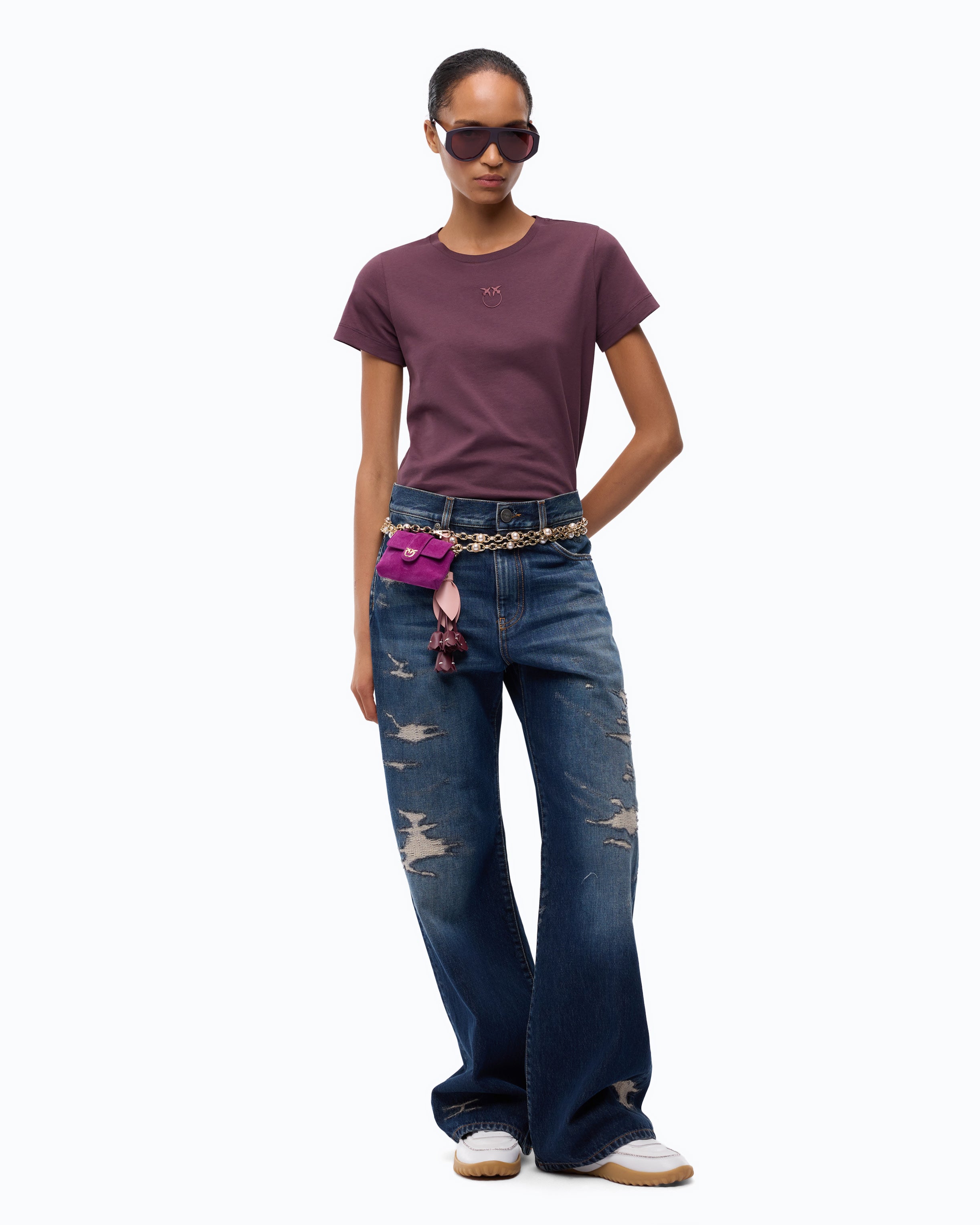 Pinko Bussolotto T-shirt bawełniany bordowy z logo