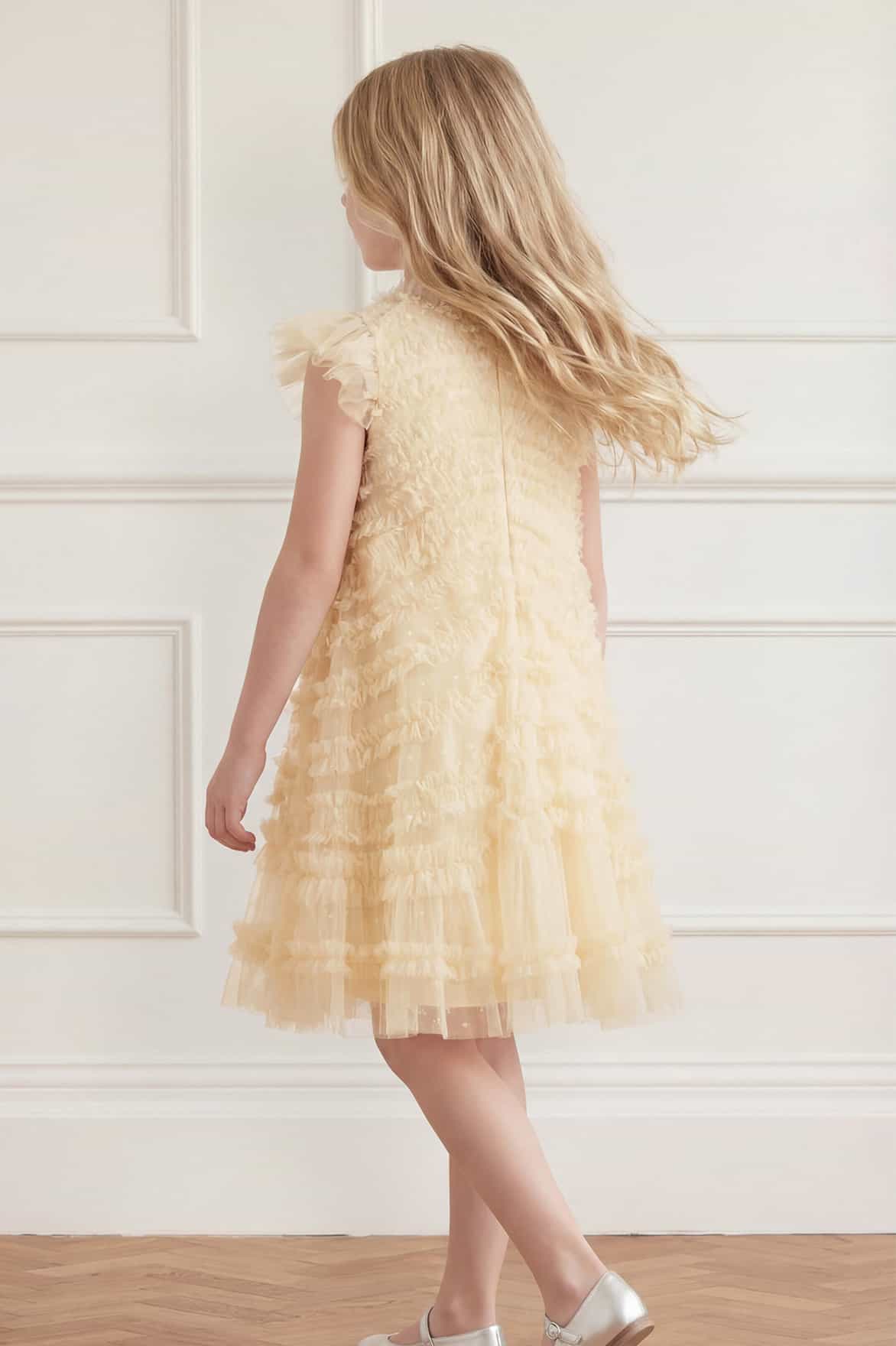 Needle & Thread Amara Ruffle Sleeve Kids Dress żółta