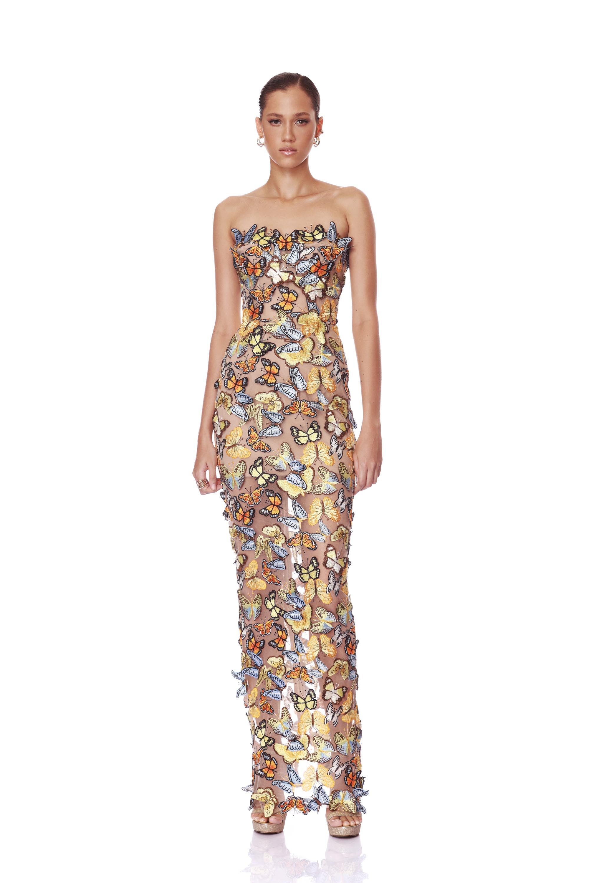 Bronx and Banco Bella 3D Butterfly Dahlia sukienka maxi złota