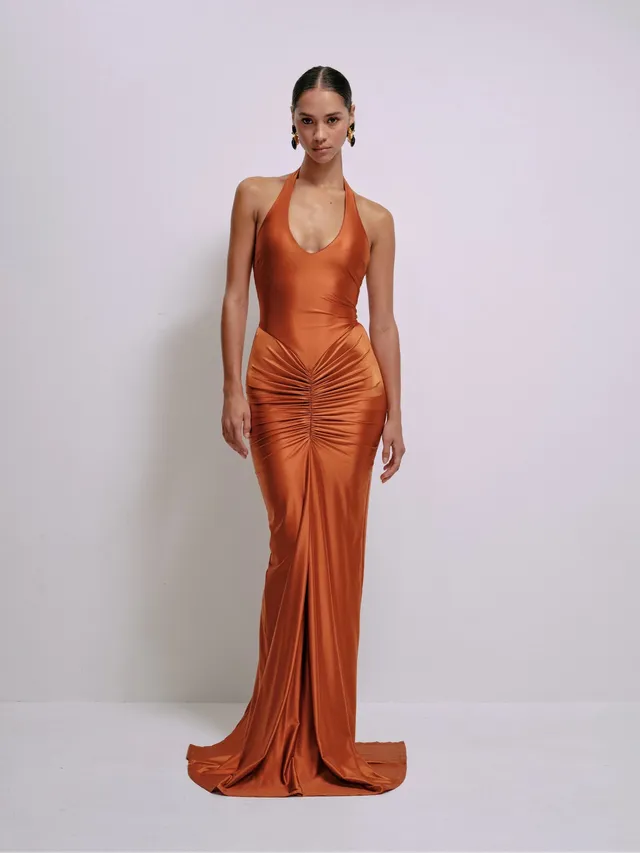 Delfi Collective Joann sukienka wieczorowa miedziana maxi