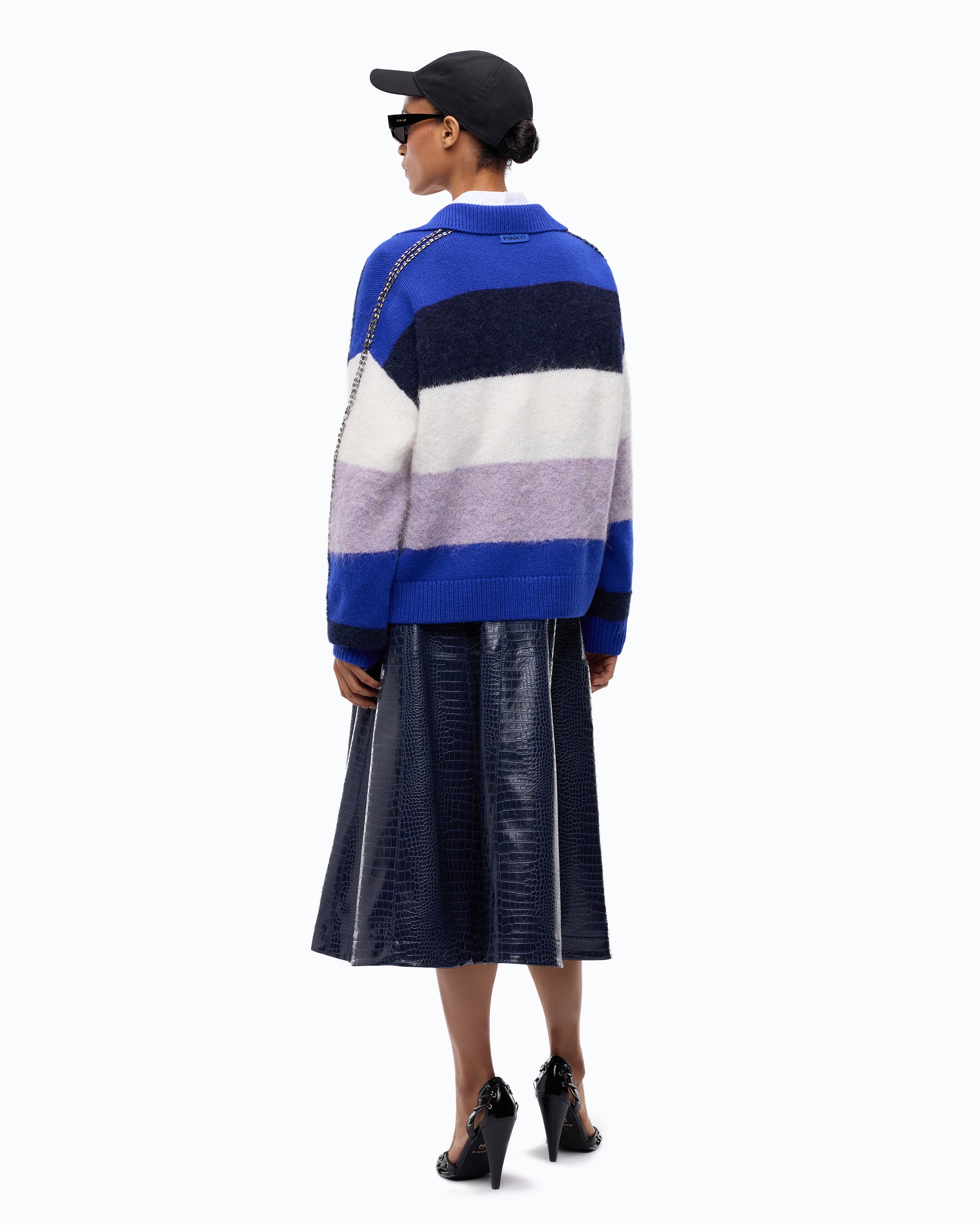 Pinko Strillo sweter polo w paski M mieszanka alpaki