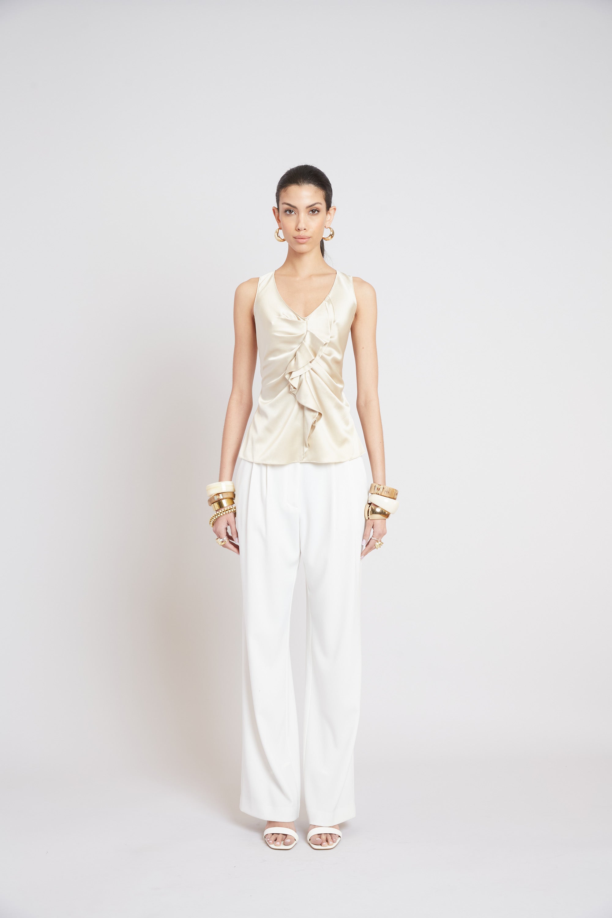 Elie Tahari Cascade E5053505 Top jedwabny beż