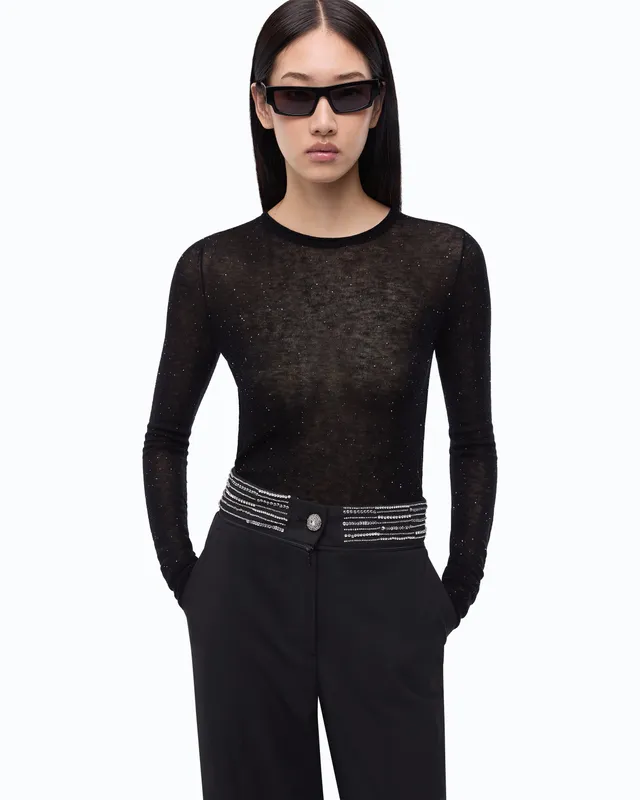 Pinko Pico Sweater sweter cekiny okrągły dekolt