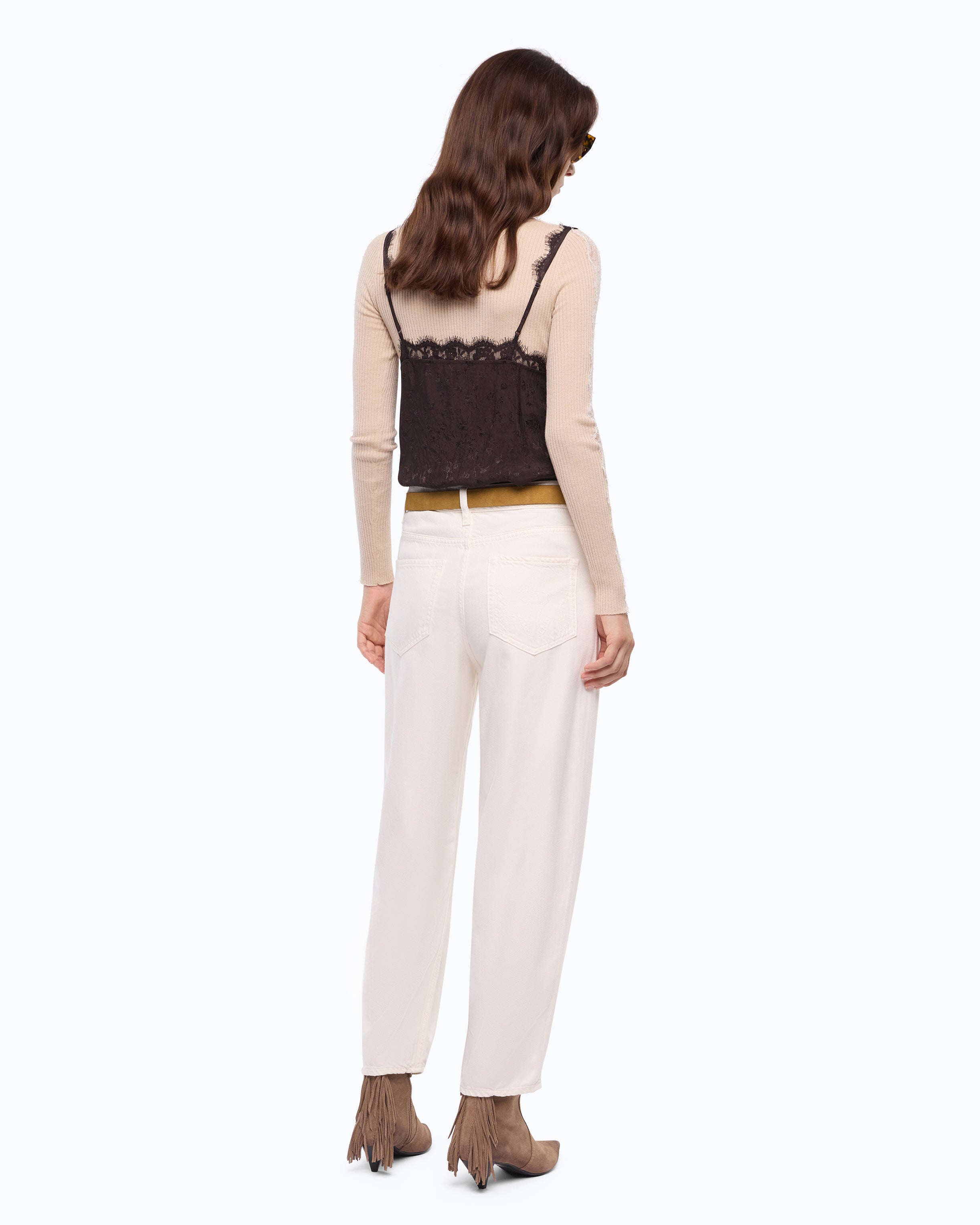 Pinko Balloon Fit jeans damskie biale szeroka nogawka
