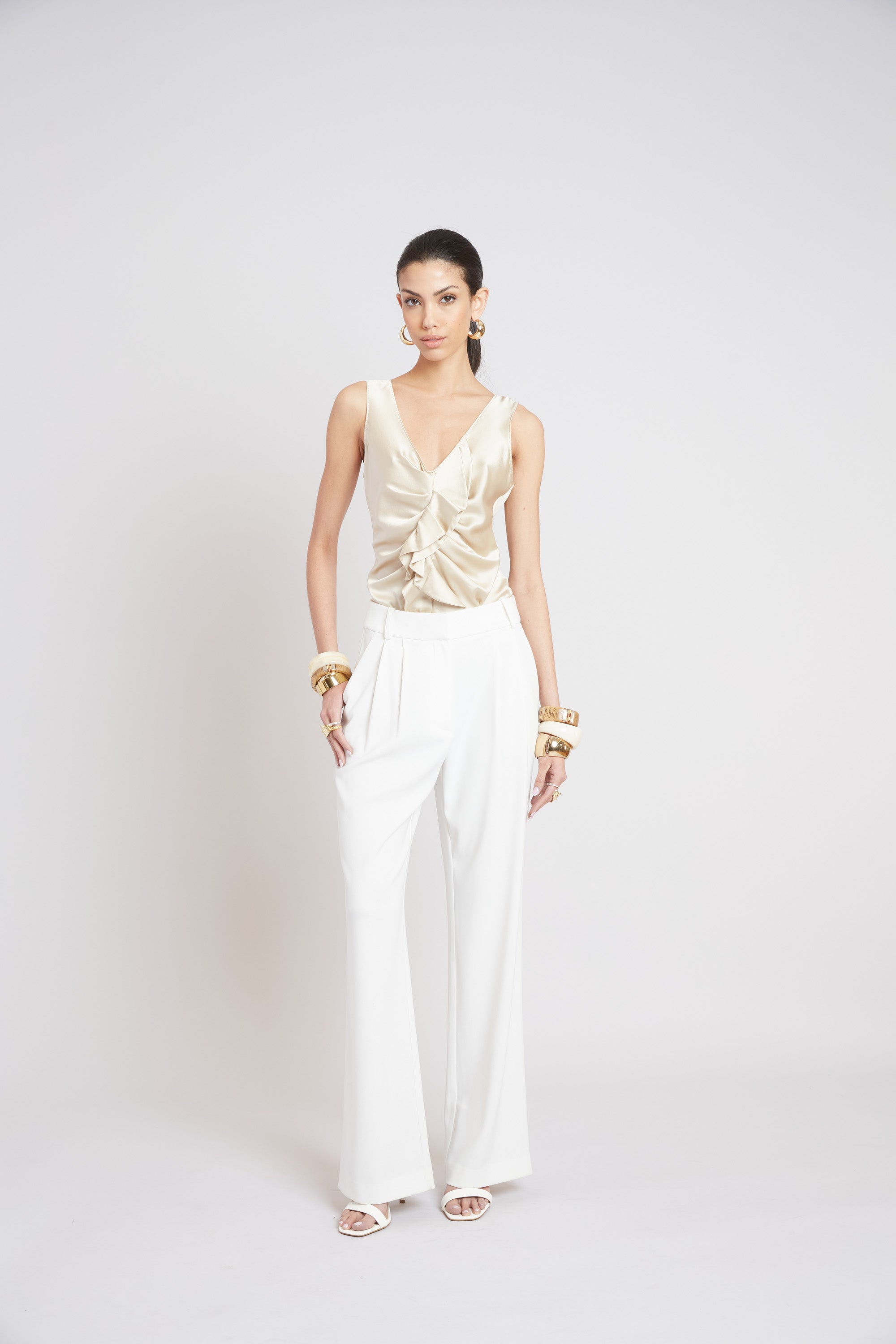 Elie Tahari Cascade E5053505 Top jedwabny beż