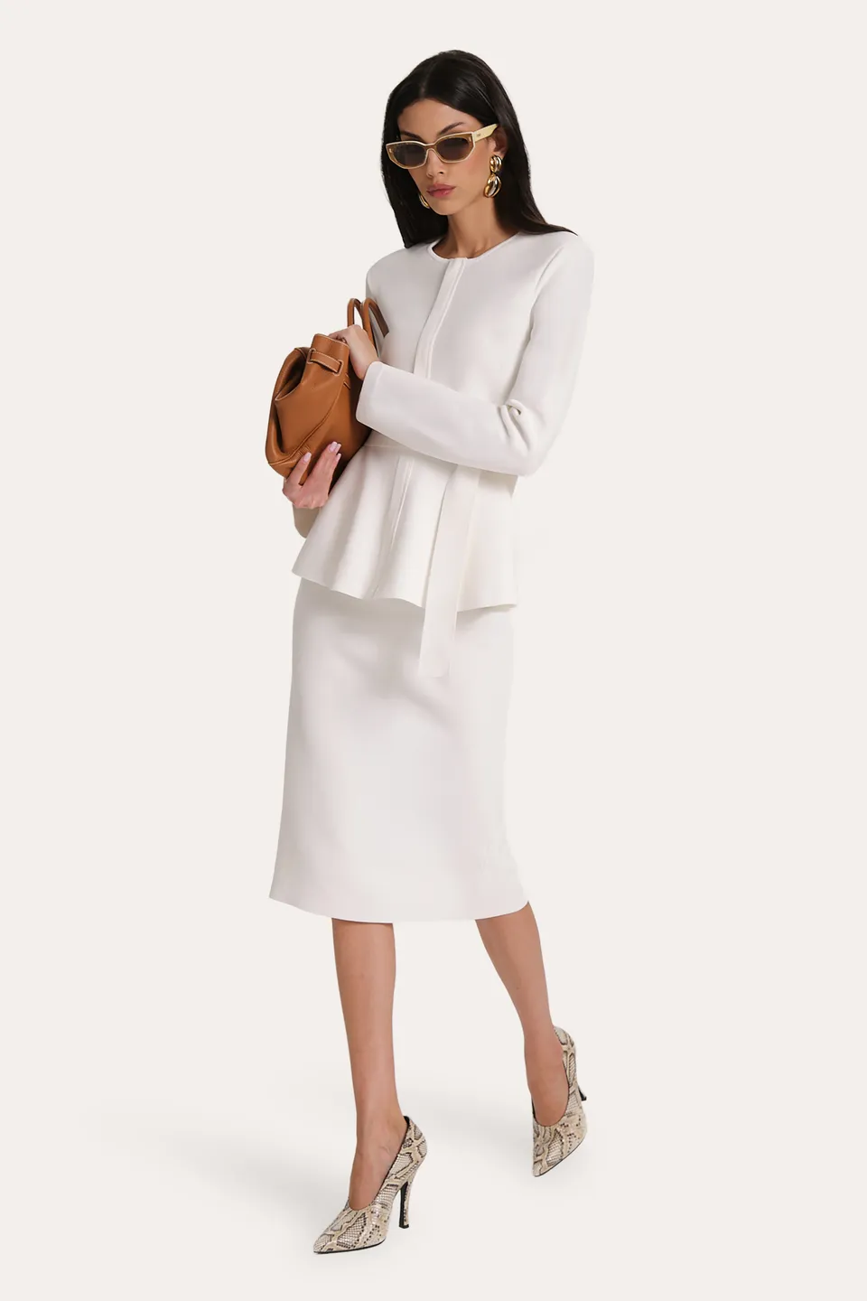 Elie Tahari Skylar Milano spódnica biała midi