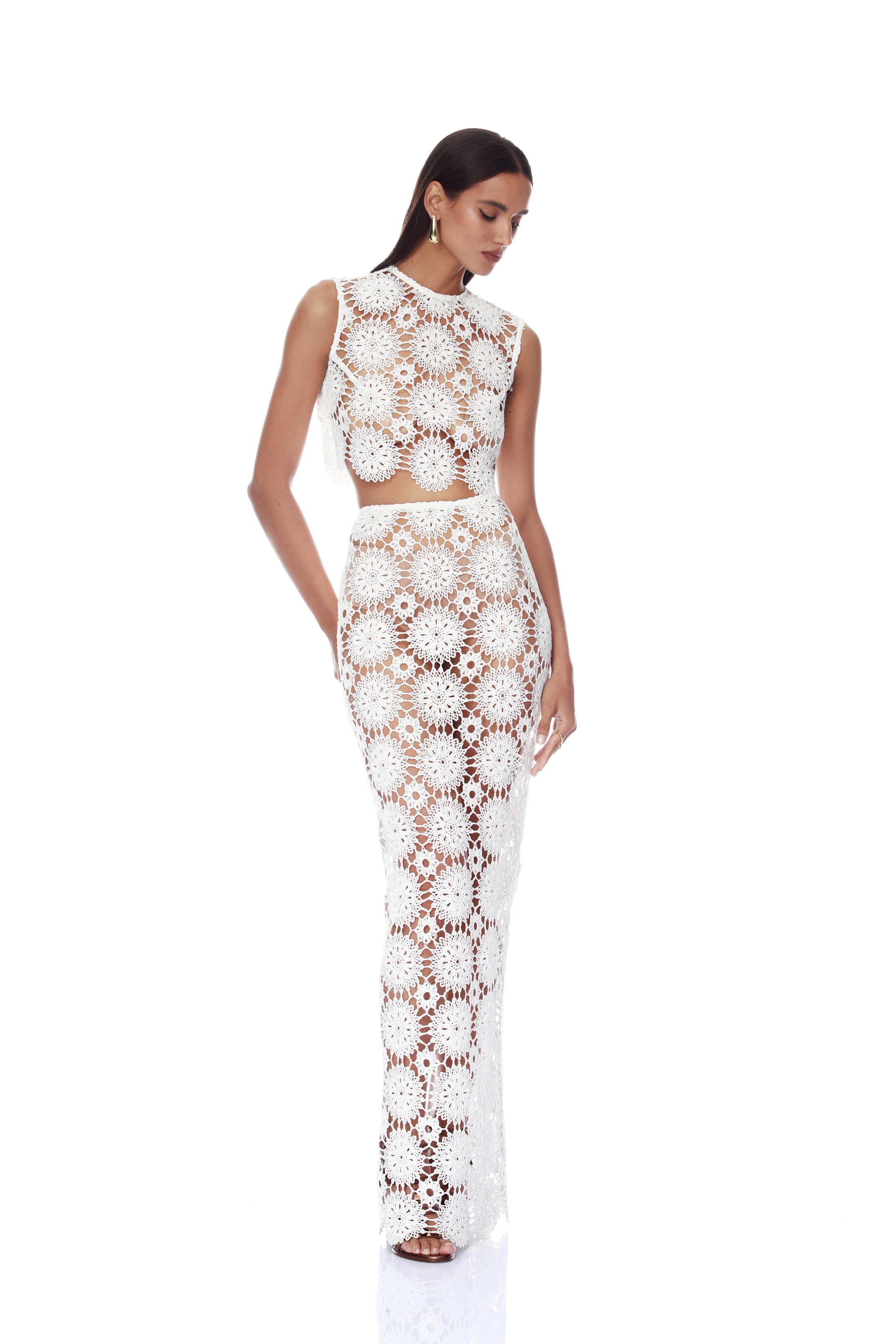 Bronx and Banco Crochet Maxi spódnica szydełkowa z frędzlami