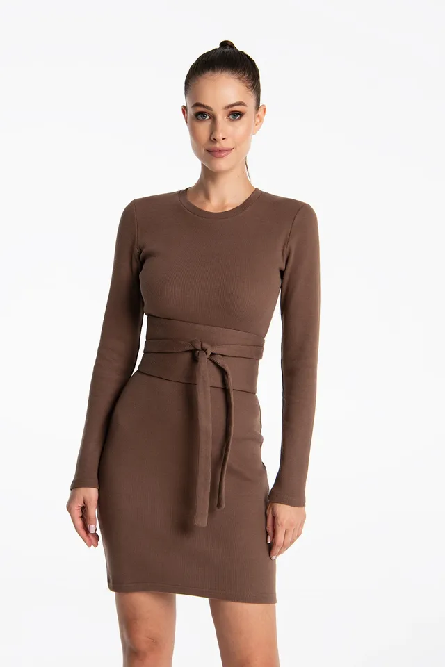 Nudyess Dark Belt pasek z dzianiny Chocolate prążkowany