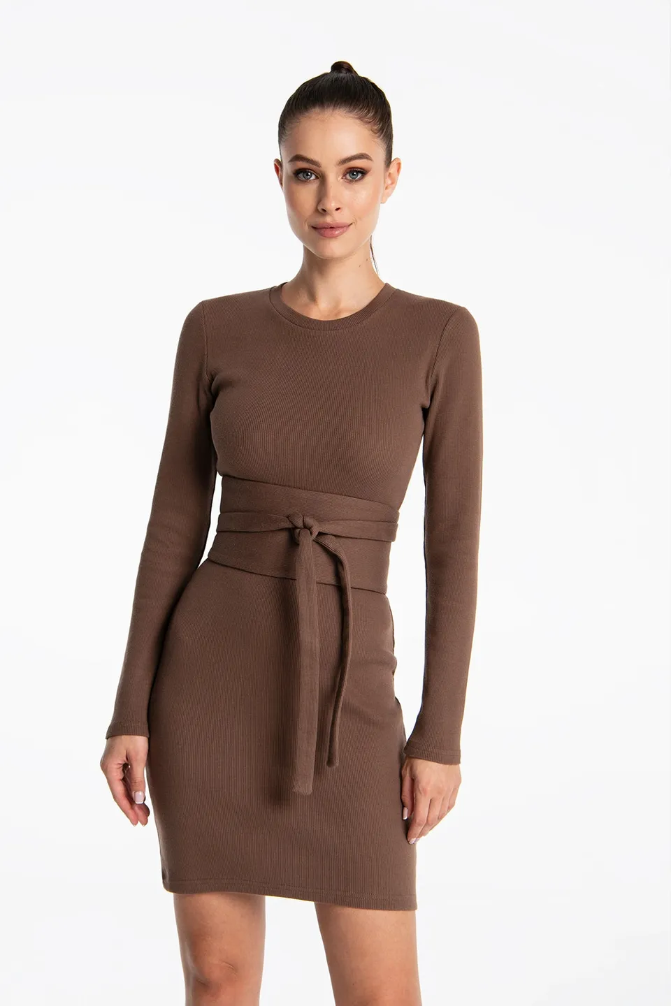 Nudyess Dark Belt pasek z dzianiny Chocolate prążkowany