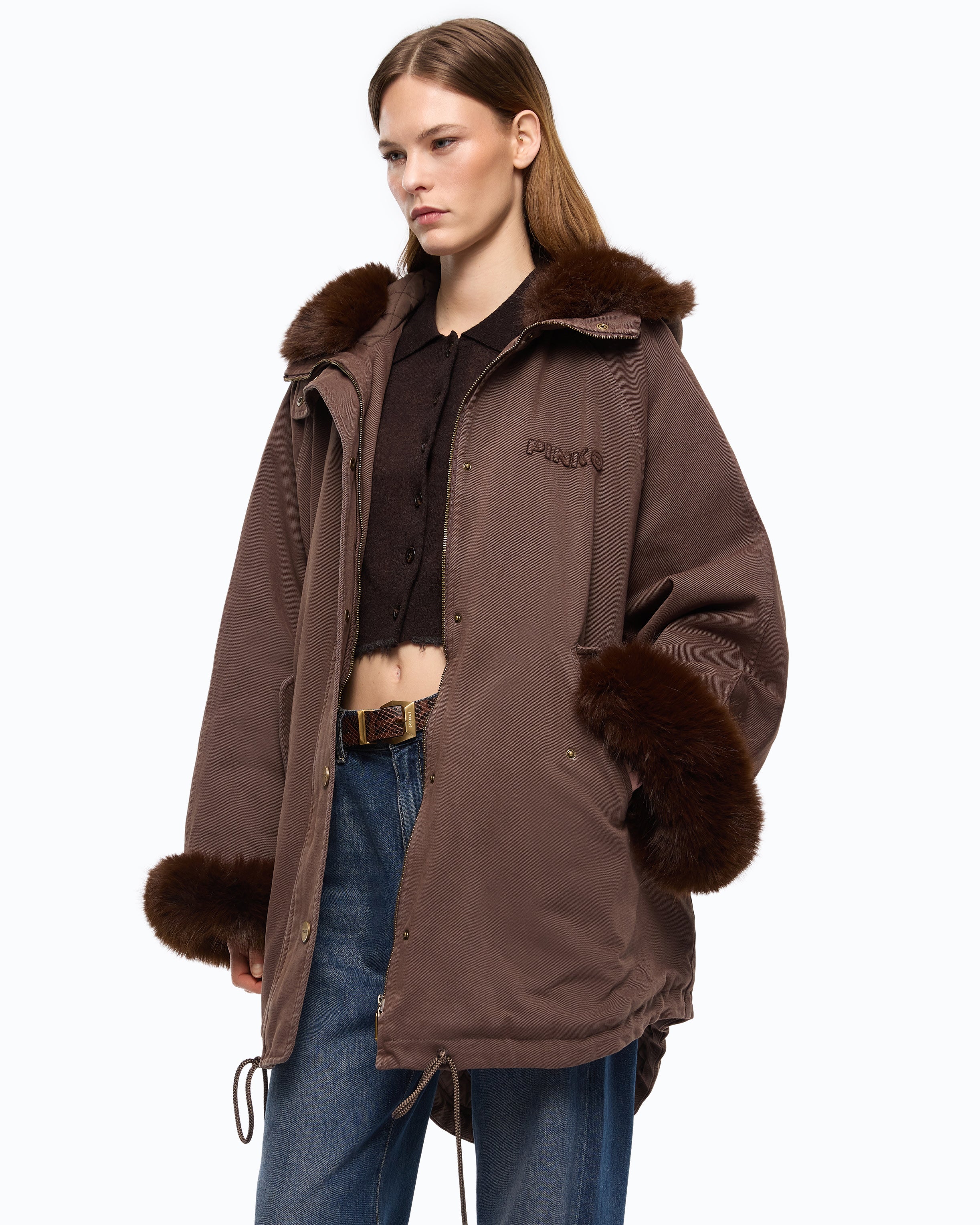 Pinko Patria Parka parka bawełniana brązowa