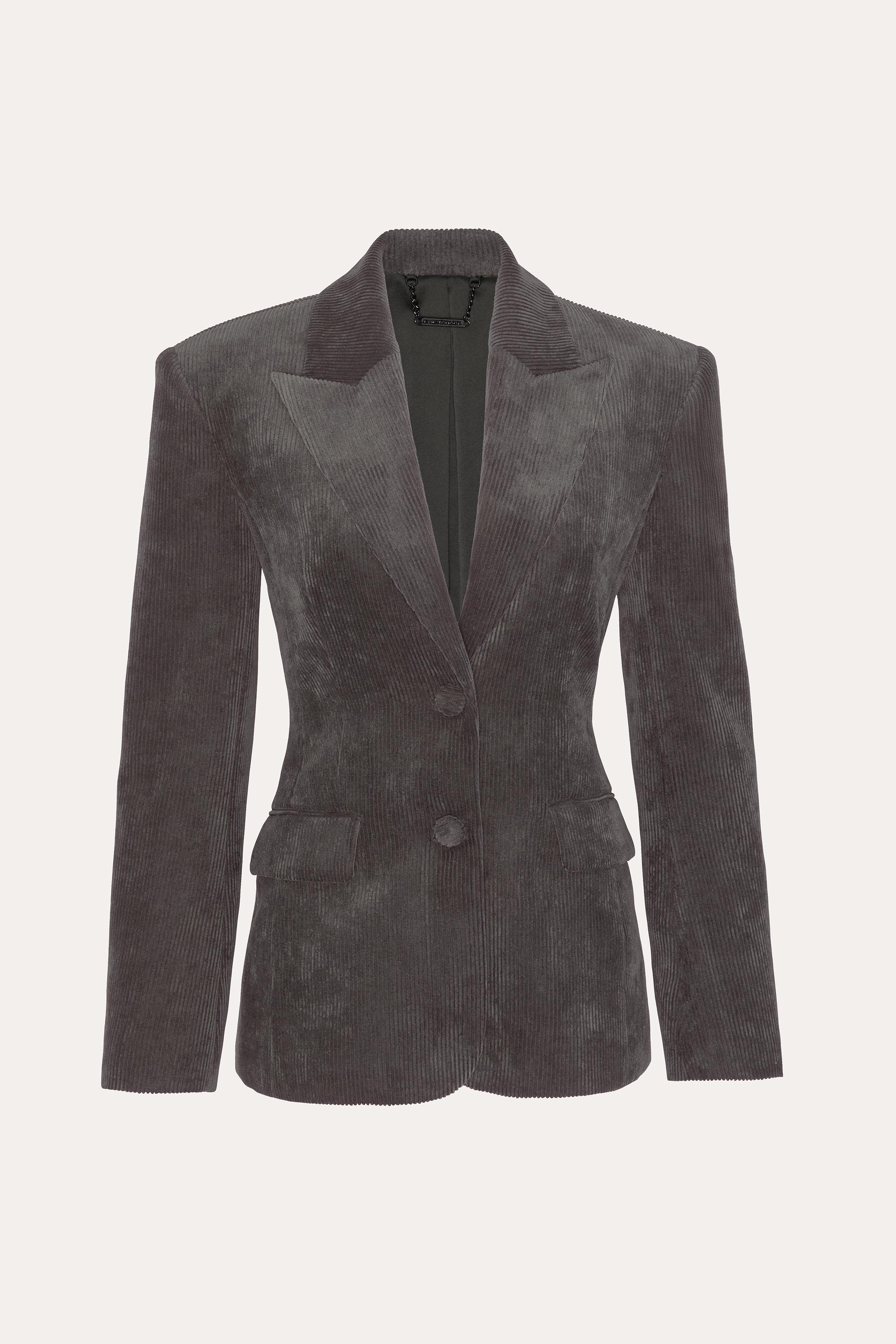 Elie Tahari Catalina Corduroy marynarka szara długa prążek