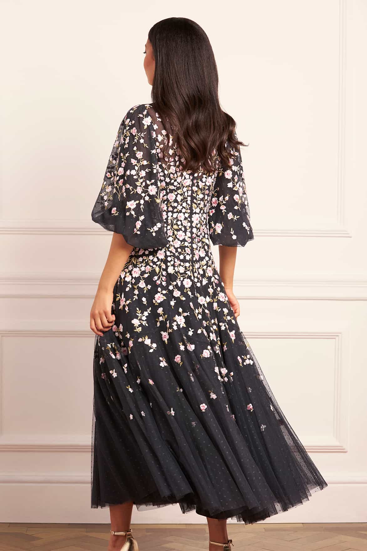 Needle & Thread Sylvia Rose Round Neck Ankle Gown suknia czarna