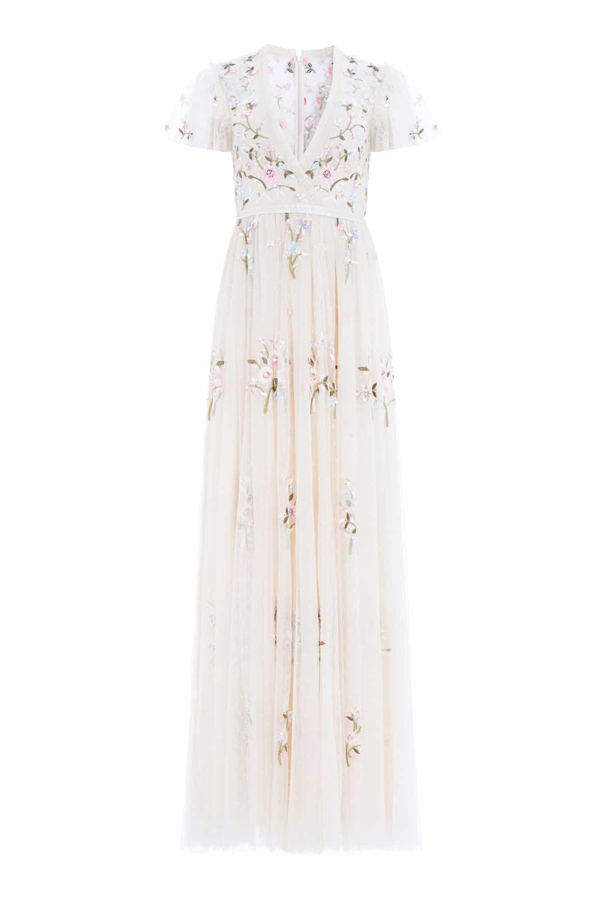 Needle & Thread Petunia Cap Sleeve Gown suknia kremowa haftowana