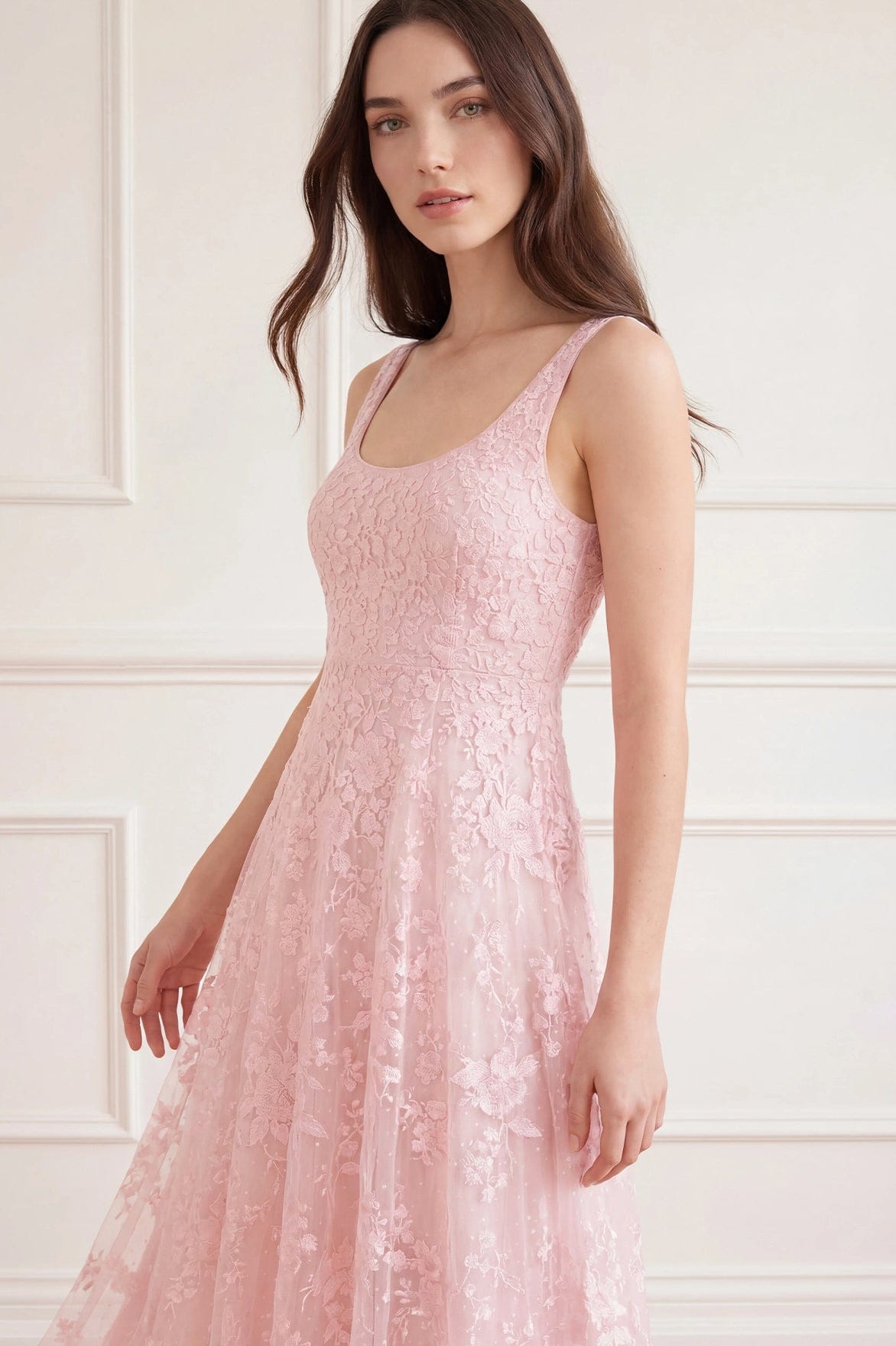 Needle & Thread Rosa Ankle Gown sukienka różowa haftowana
