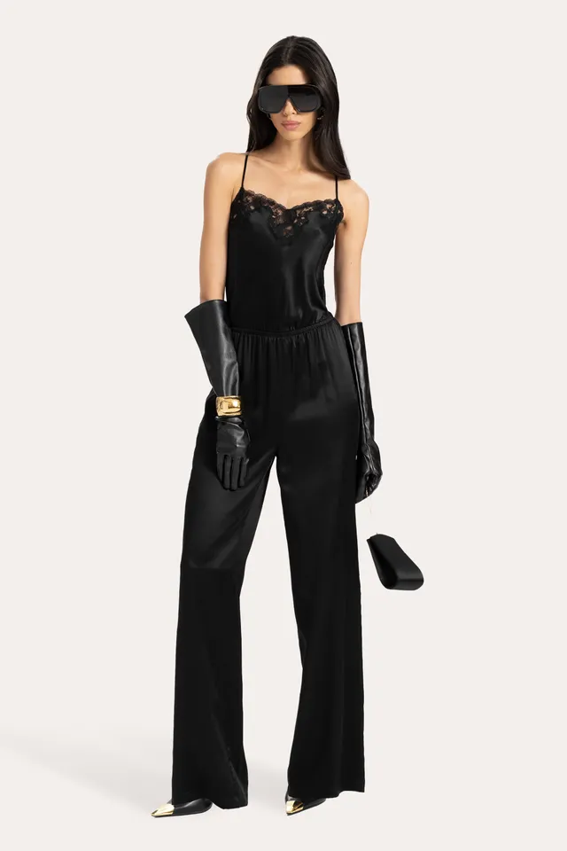 Elie Tahari Cecilia kombinezon Black Onyx jedwabny