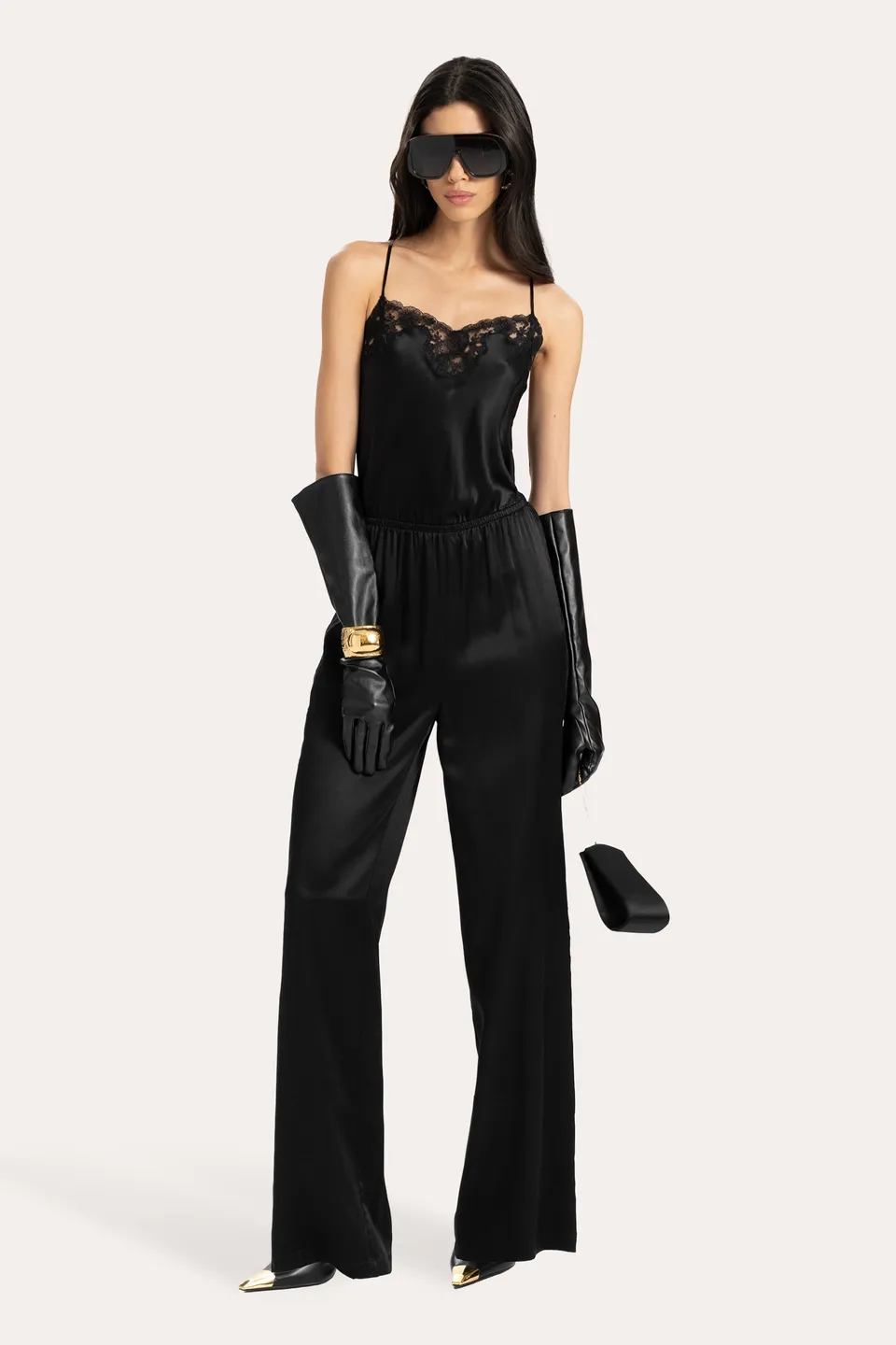 Elie Tahari Cecilia kombinezon Black Onyx jedwabny