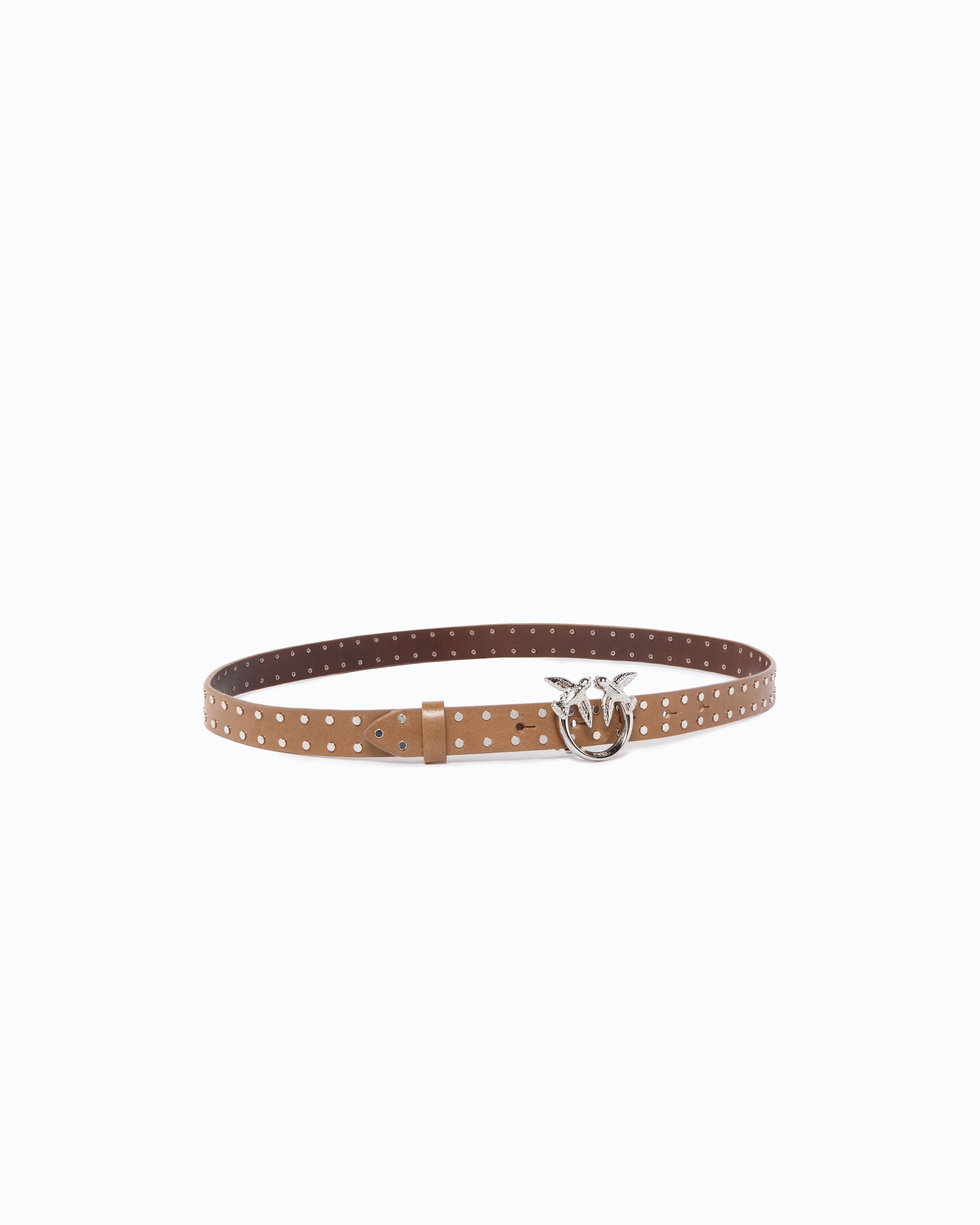 Pinko Love Belt pasek skórzany beżowy 2 cm ćwieki