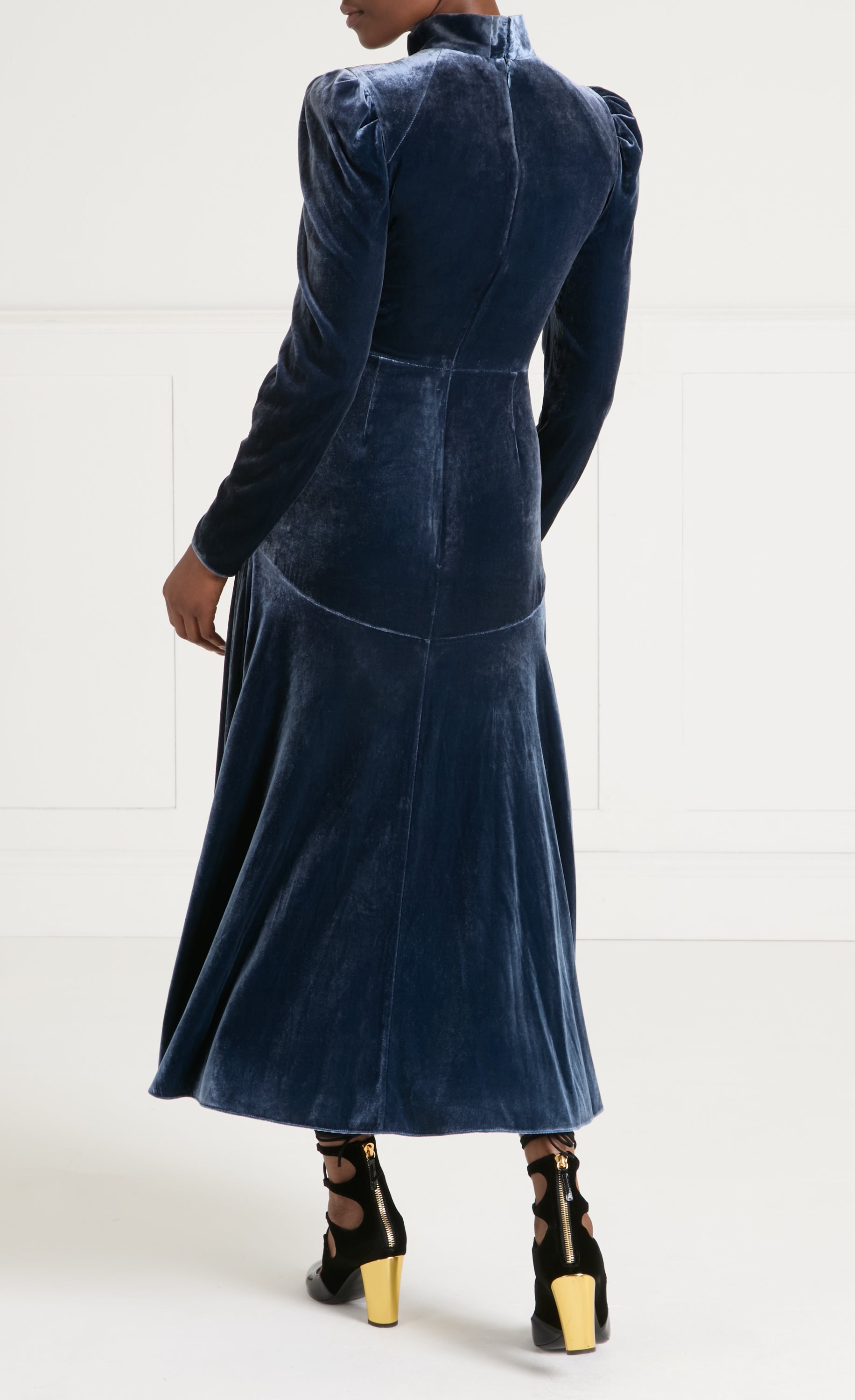 Temperley London Clarice Split Dress sukienka niebieska welurowa